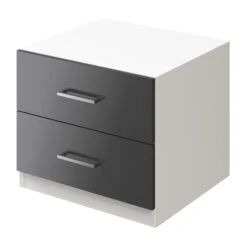Atomia Freestanding Gloss Anthracite & White 2 Drawer Bedside Table (H)429mm (W)500mm (D)466mm