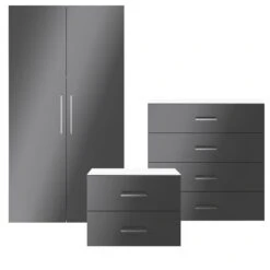 Atomia Freestanding Matt & High Gloss Anthracite & White 3 Piece Bedroom Furniture Set