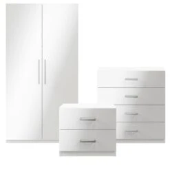 Atomia Freestanding Matt & High Gloss White 3 Piece Bedroom Furniture Set