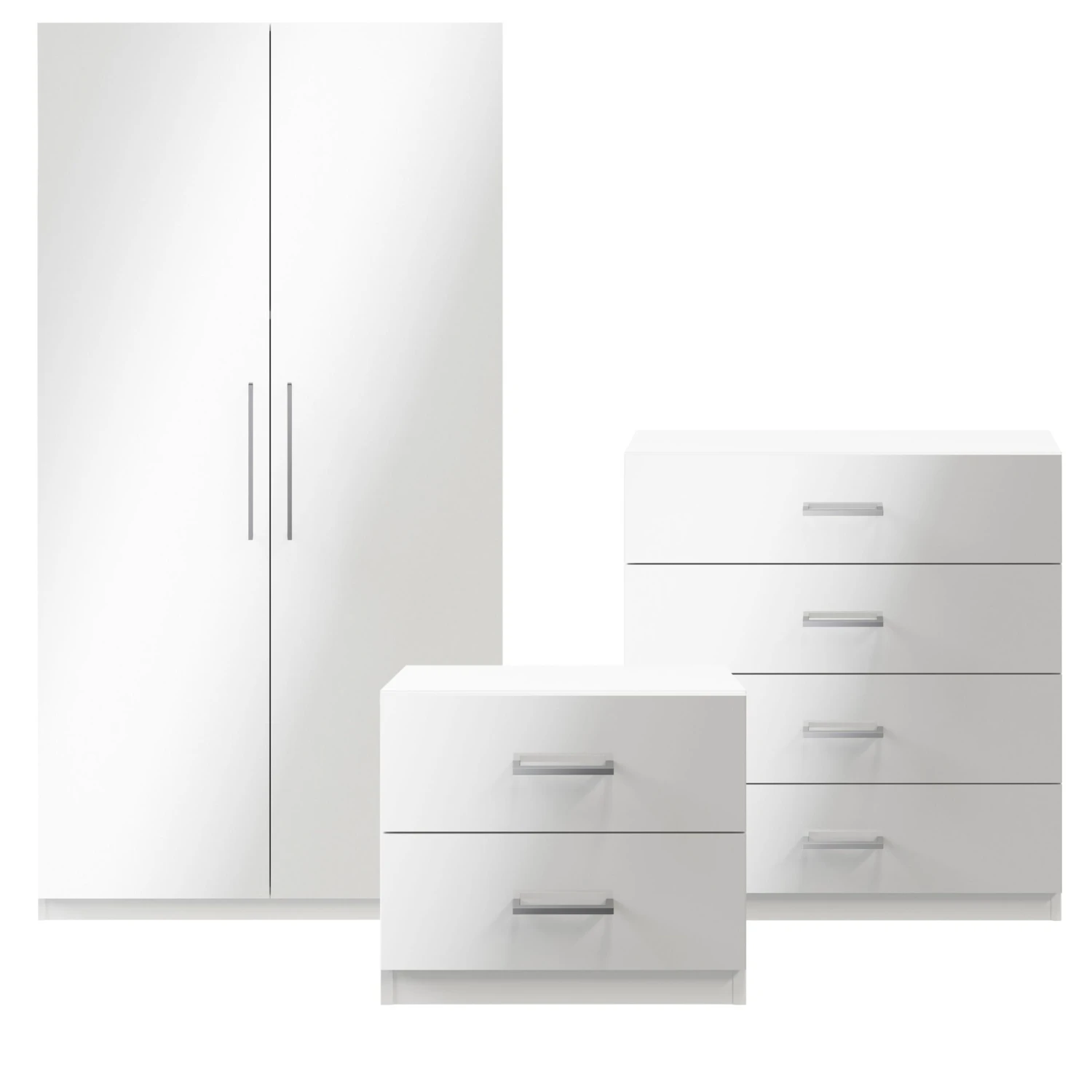 Atomia Freestanding Matt & High Gloss White 3 Piece Bedroom Furniture Set