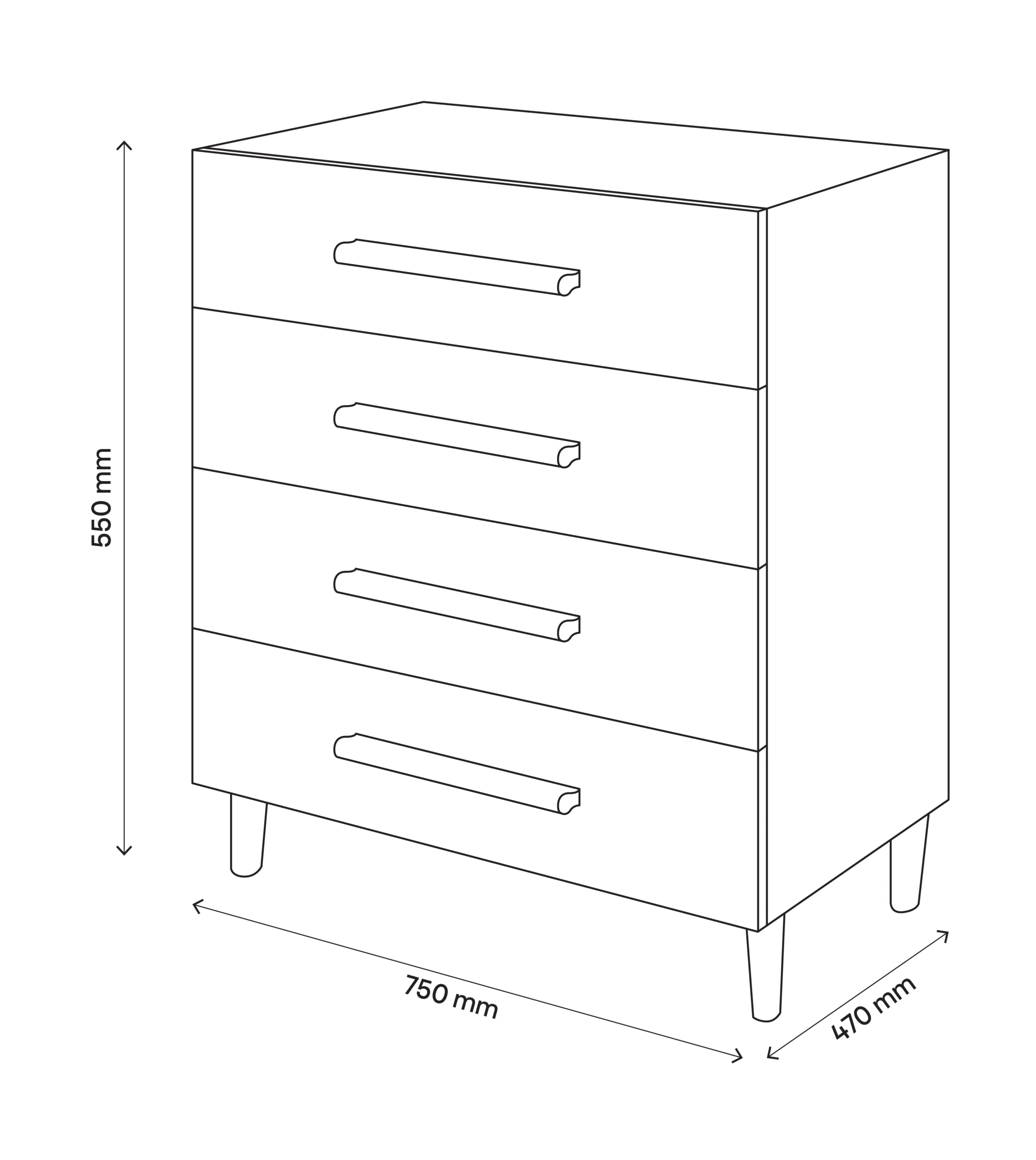 Atomia Freestanding White Oak Effect 4 Drawer Single Chest Of Drawers (H)550mm (W)750mm (D)470mm - Image 5