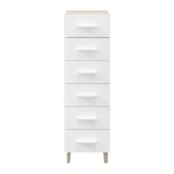 Atomia Freestanding White Oak Effect 6 Drawer Tall Chest Of Drawers (H)1225mm (W)375mm (D)470mm