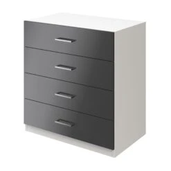 Atomia Matt & High Gloss White & Anthracite 4 Drawer Single Deep Chest Of Drawers (H)804mm (W)750mm (D)466mm
