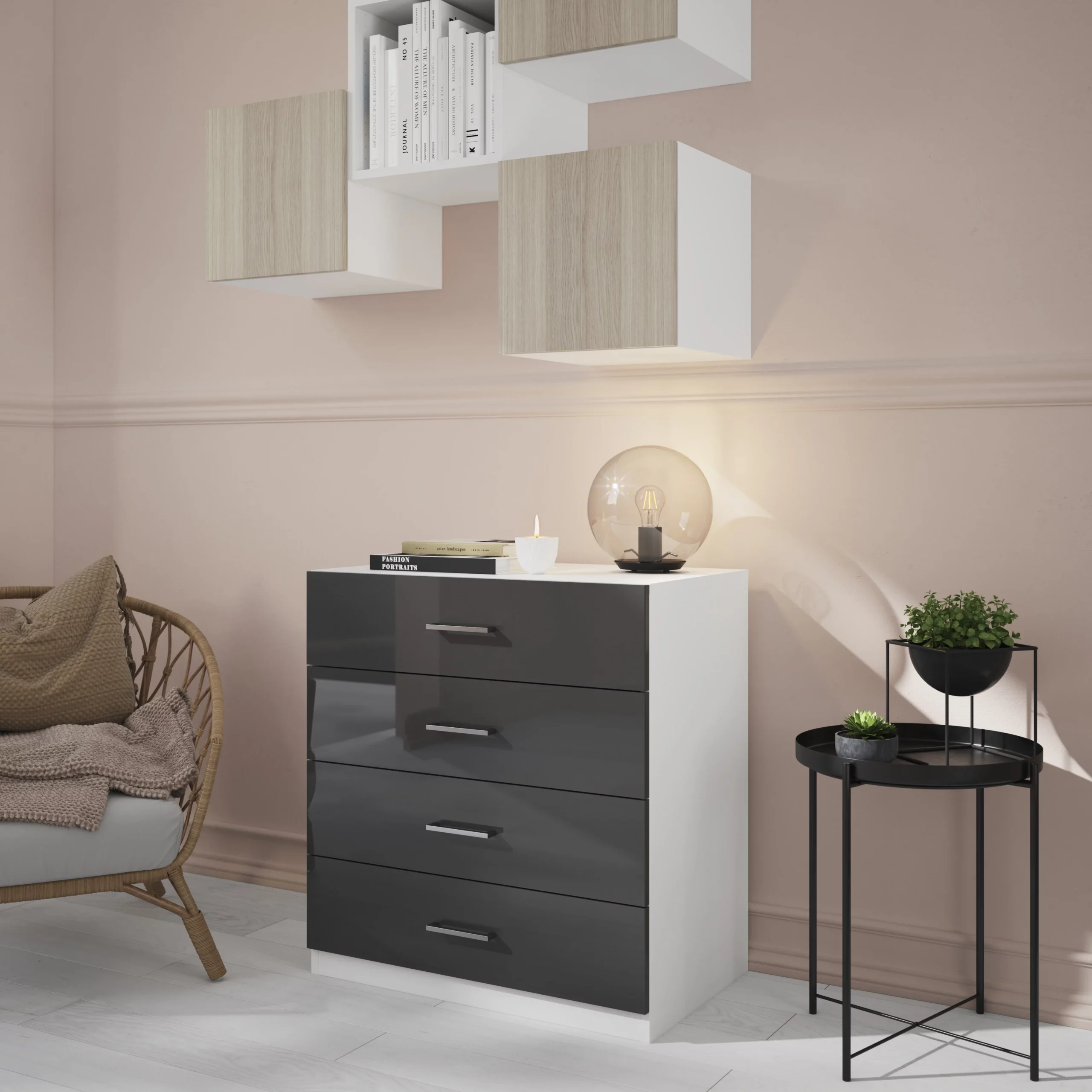 Atomia Matt & High Gloss White & Anthracite 4 Drawer Single Deep Chest Of Drawers (H)804mm (W)750mm (D)466mm - Image 5