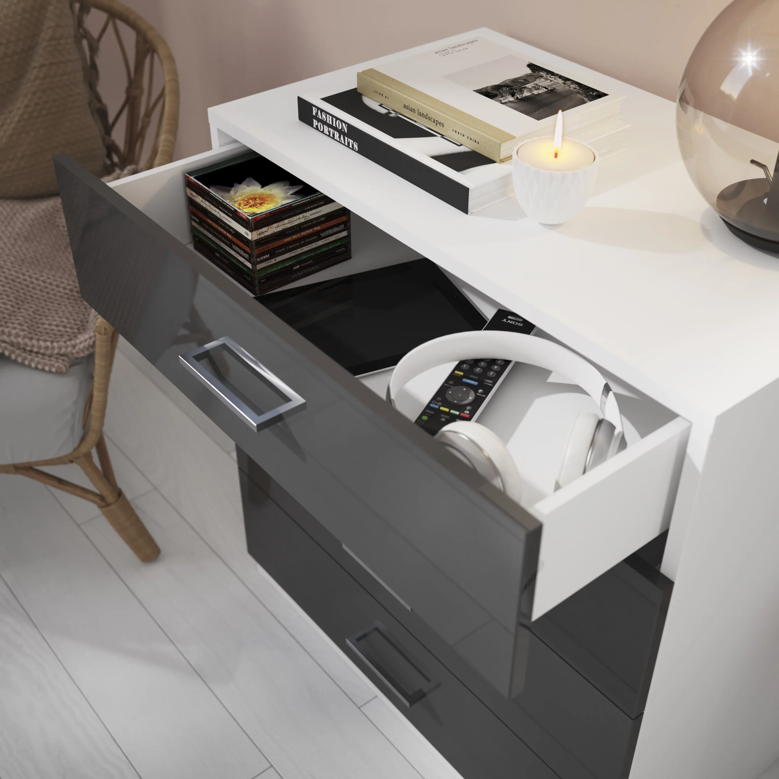 Atomia Matt & High Gloss White & Anthracite 4 Drawer Single Deep Chest Of Drawers (H)804mm (W)750mm (D)466mm - Image 4