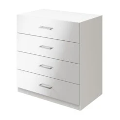 Atomia Matt & High Gloss White Chipboard 4 Drawer Single Deep Chest Of Drawers (H)804mm (W)750mm (D)466mm