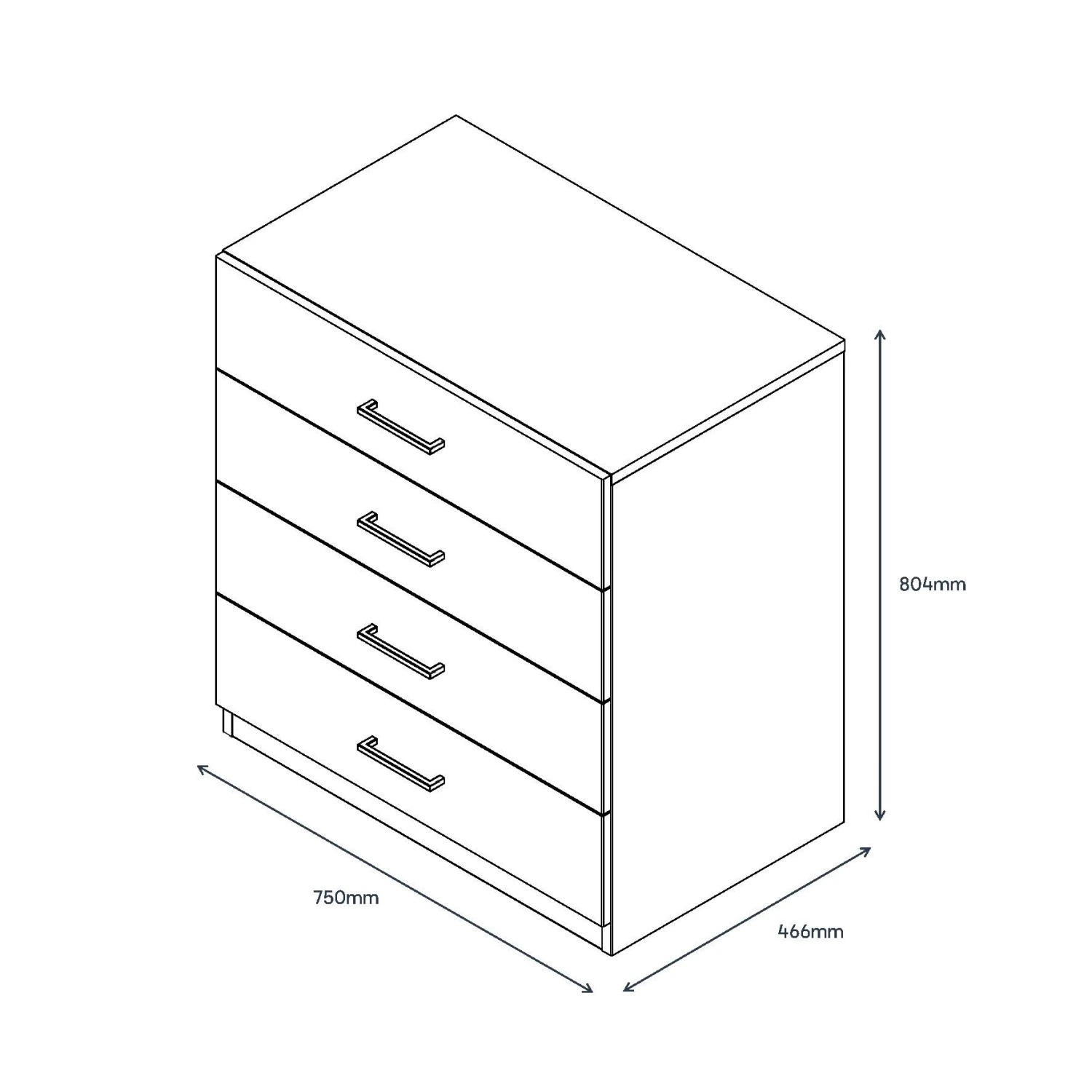 Atomia Matt & High Gloss White Chipboard 4 Drawer Single Deep Chest Of Drawers (H)804mm (W)750mm (D)466mm - Image 6