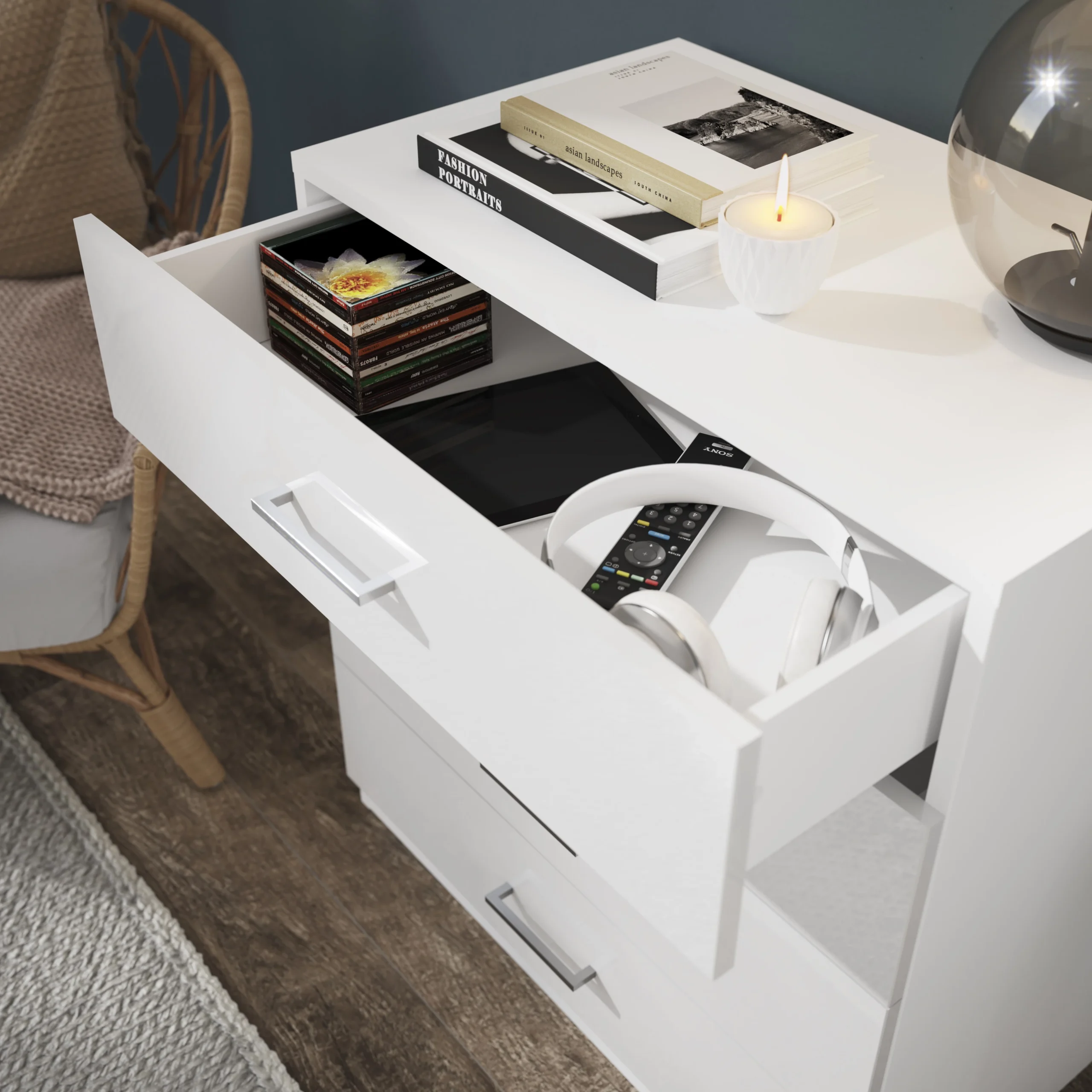 Atomia Matt & High Gloss White Chipboard 4 Drawer Single Deep Chest Of Drawers (H)804mm (W)750mm (D)466mm - Image 5