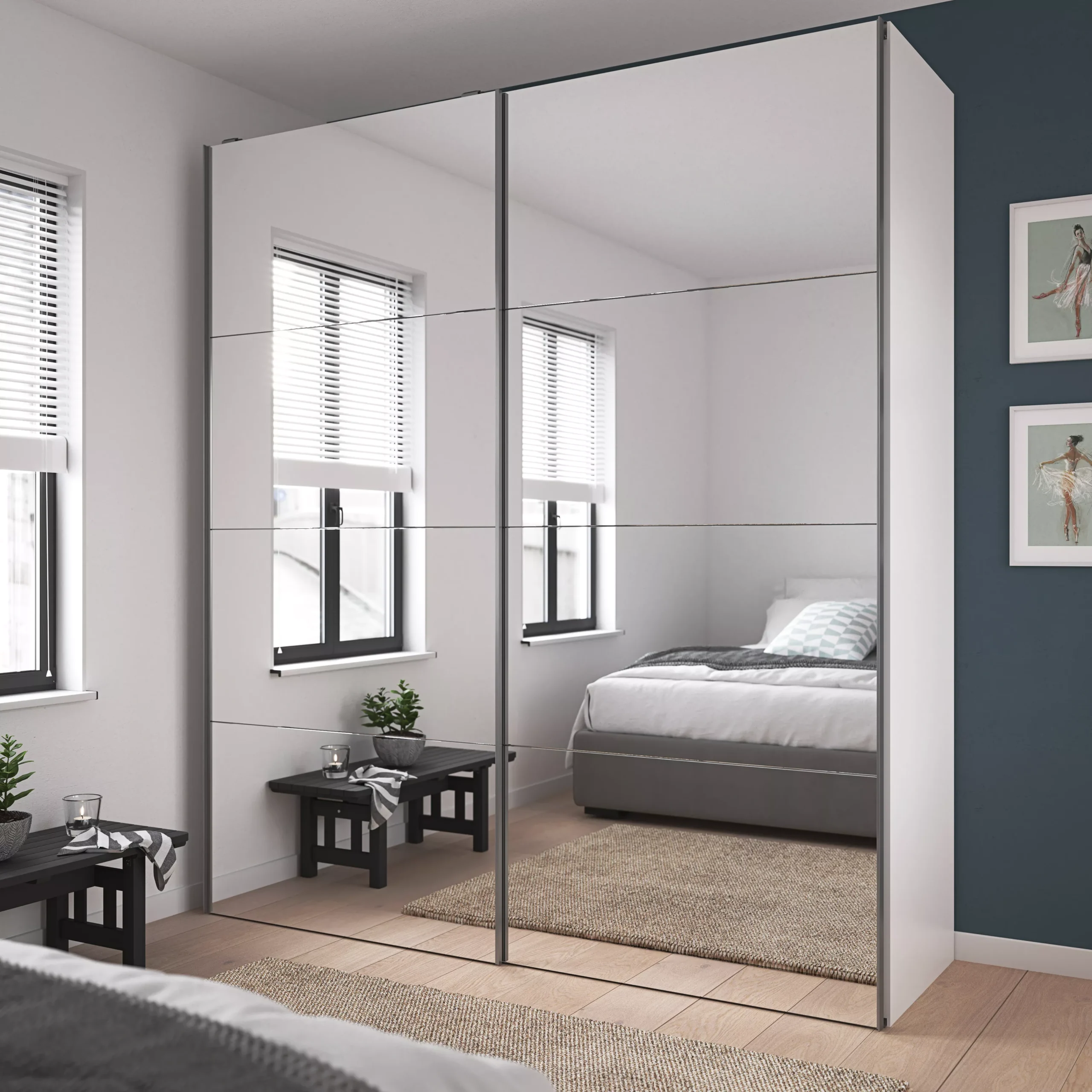 Atomia Mirrored 2 Door Sliding Wardrobe Door Kit (H)2250mm (W)2000mm - Image 4