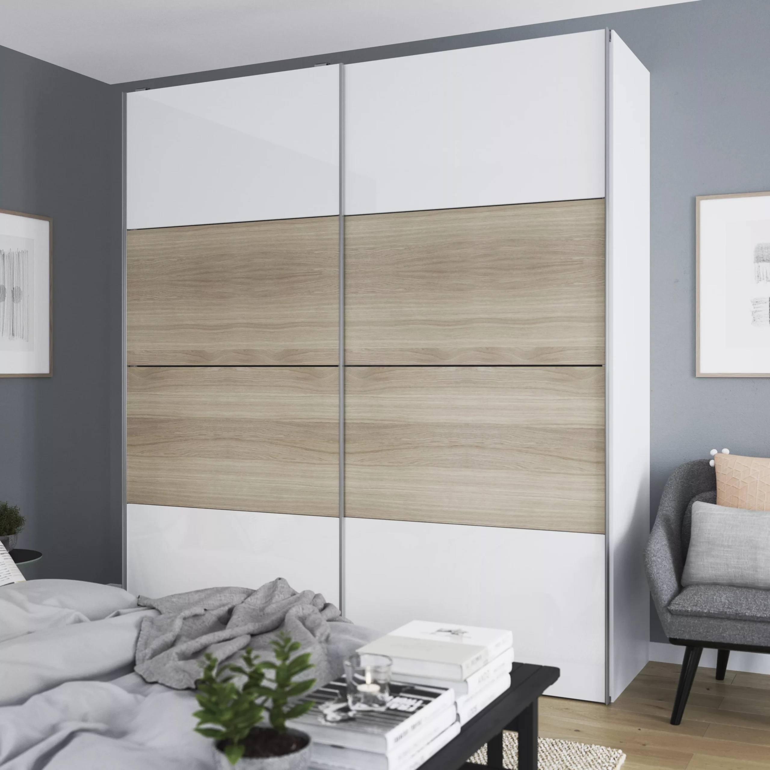 Atomia White Oak Effect High Gloss 2 Door Sliding Wardrobe Door Kit (H)2250mm (W)2000mm - Image 6