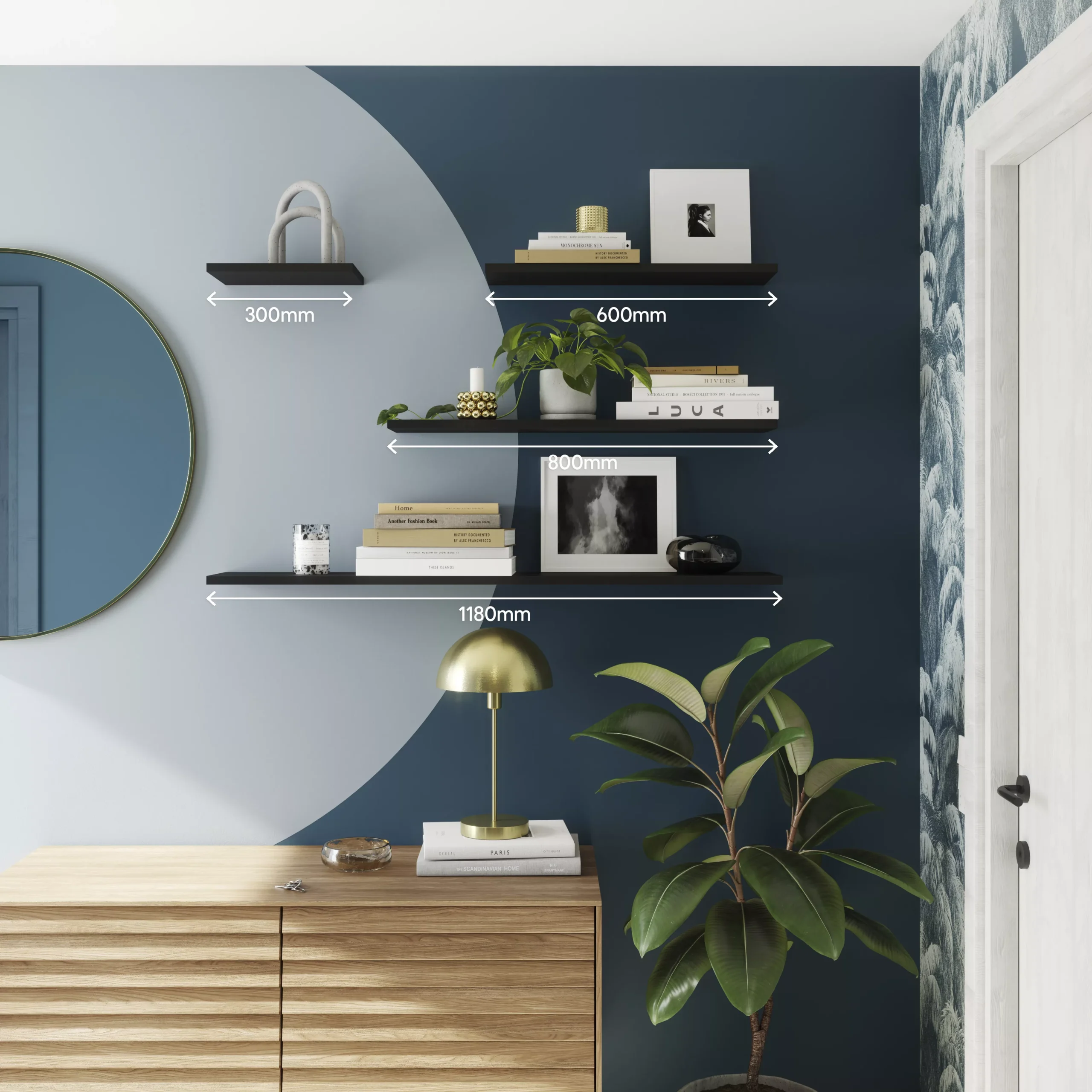 Form Rigga Satin Black Rectangular Floating Shelf (L)1180mm (D)190mm - Image 8