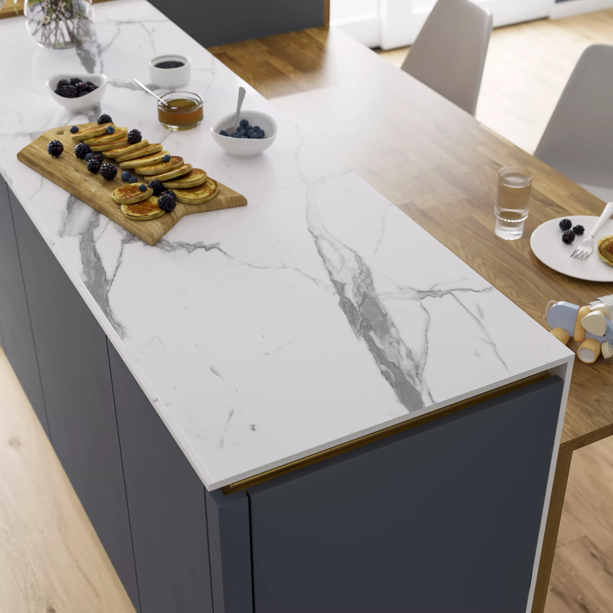 GoodHome 12mm Nepeta Matt White Marble Effect Paper & Resin Square Edge Kitchen Breakfast Bar, (L)2000mm - Image 3