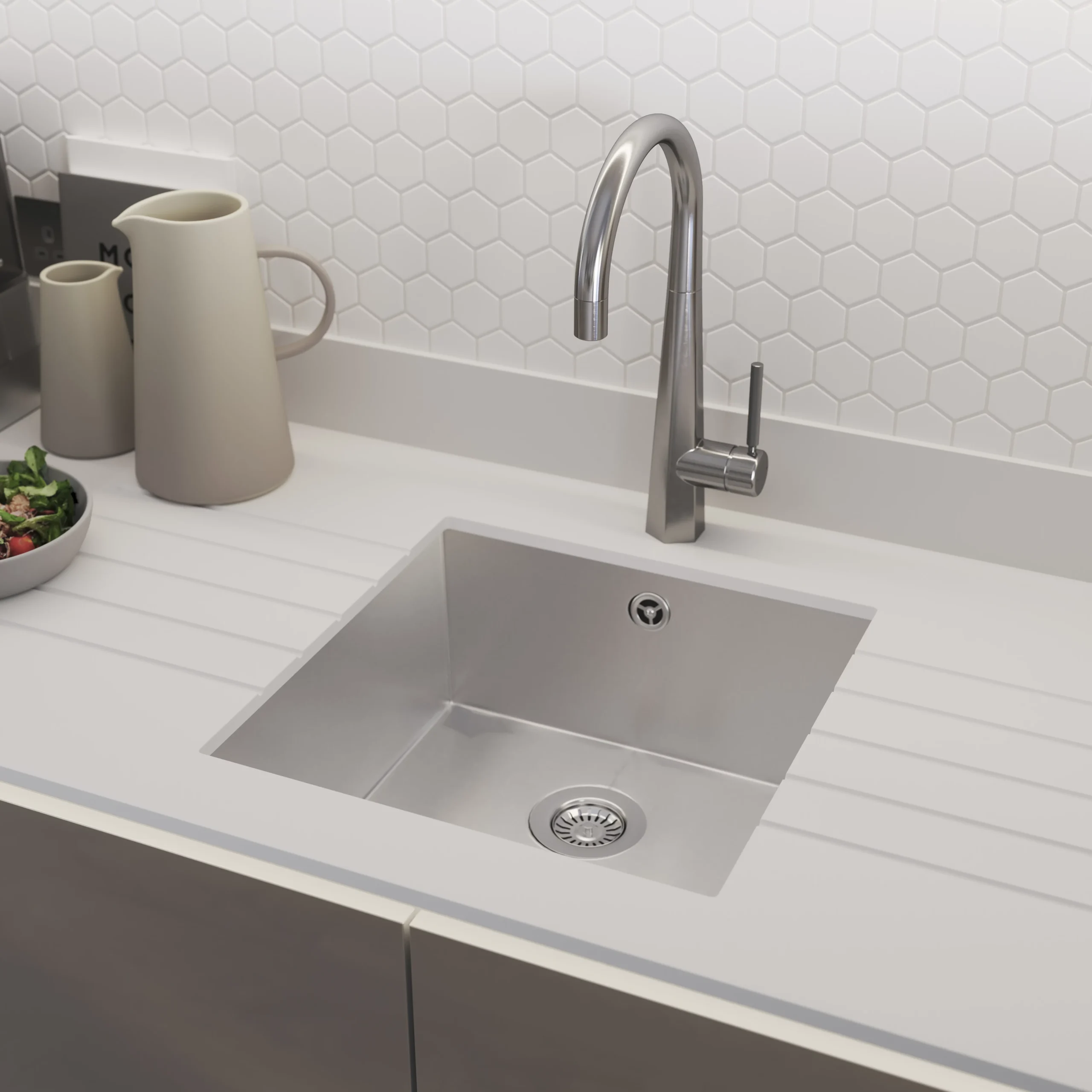 GoodHome 12mm Nepeta Matt White Stone Effect Paper & Resin Square Edge Kitchen Worktop, (L)3000mm - Image 9