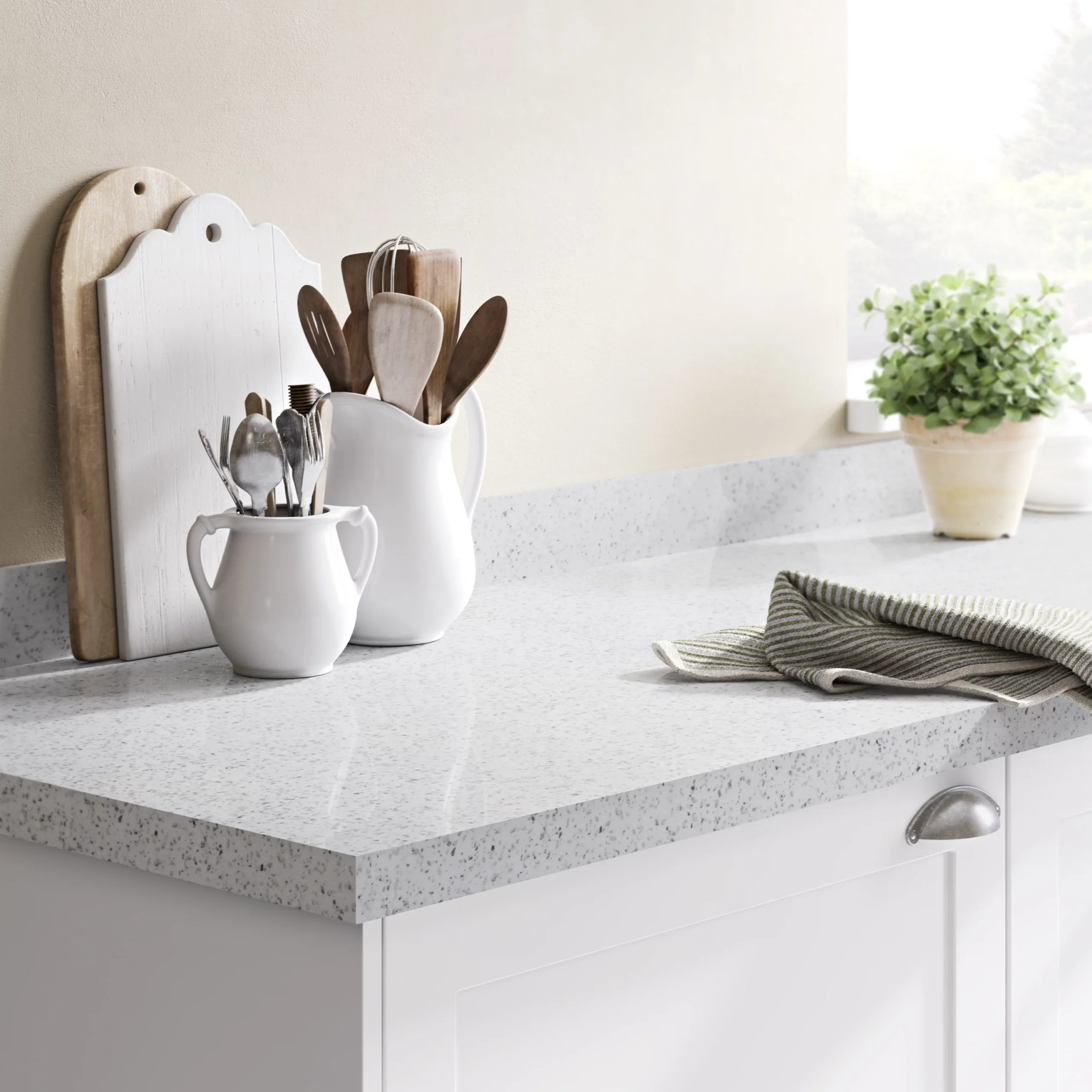 GoodHome 38mm Berberis Gloss White Star Sparkle Effect Chipboard Kitchen Worktop, (L)3000mm - Image 2