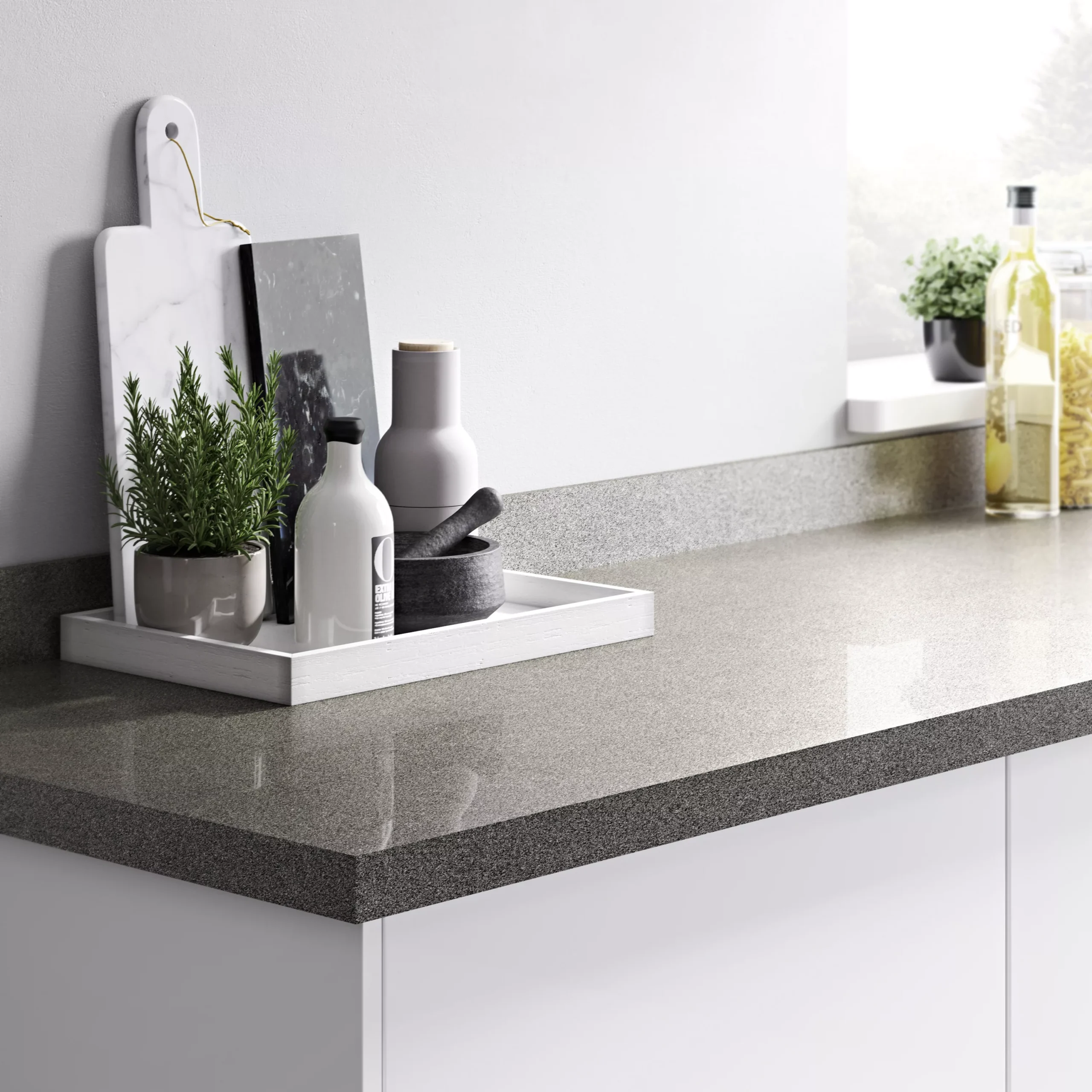 GoodHome 38mm Gloss Grey Glitter Effect Chipboard & Laminate Square Edge Kitchen Worktop, (L)3000mm - Image 3