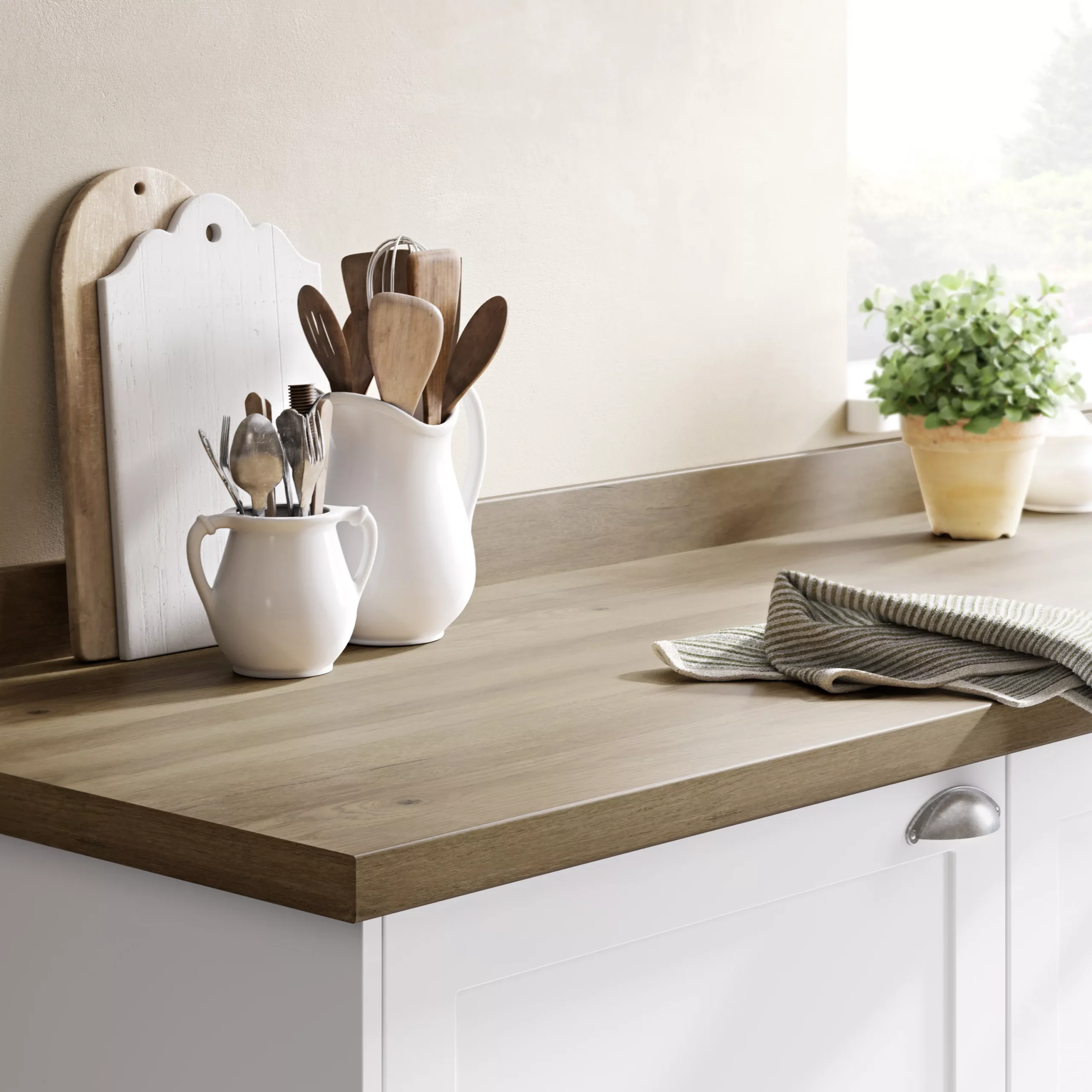 GoodHome 38mm Kabsa Matt Rustic Wood Effect Laminate & Particle Board Post-formed Kitchen Breakfast Bar, (L)2000mm - Image 4