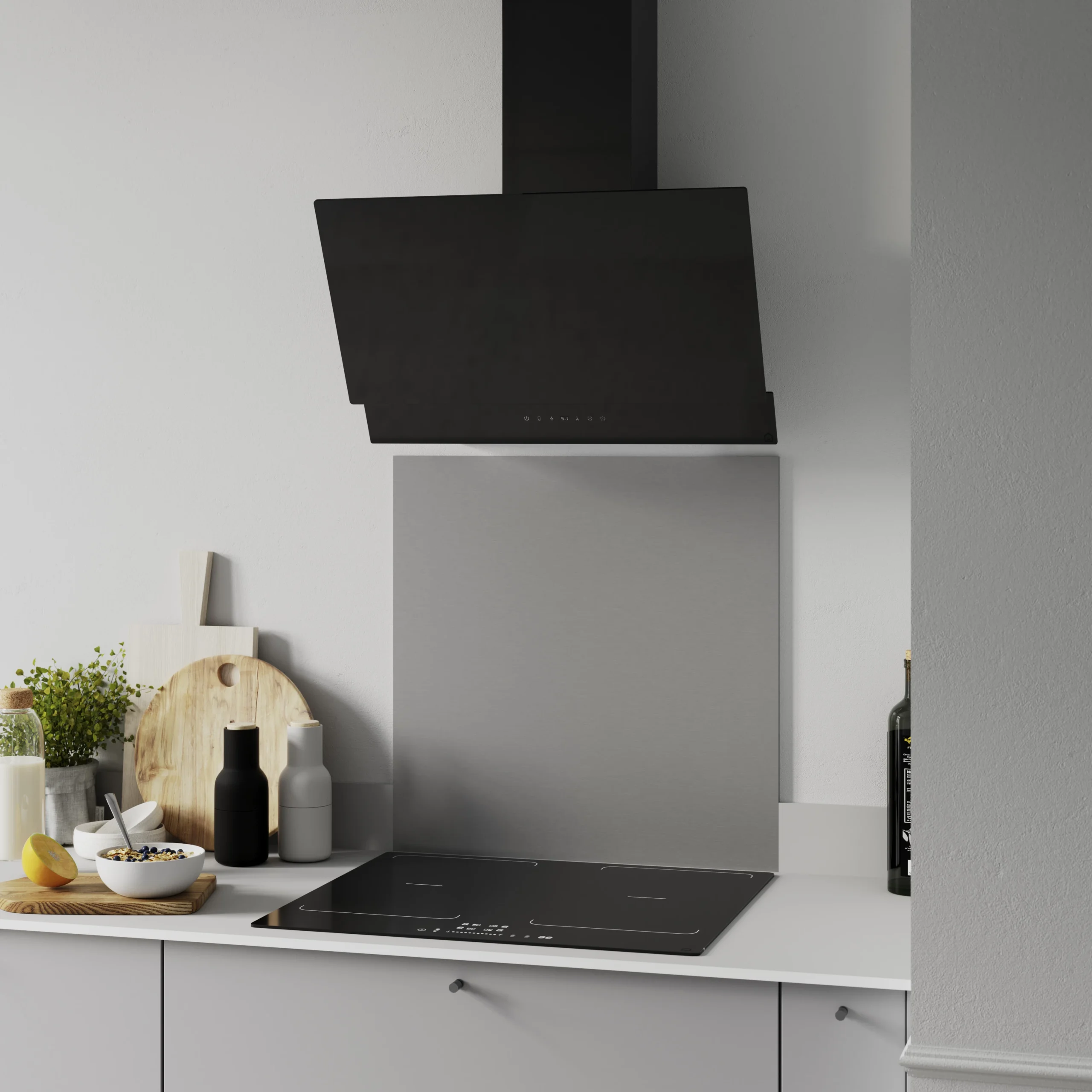 GoodHome AirSensor GHAG60ASBL Black Steel & Glass Angled Cooker Hood (W)59.8cm - Black - Image 10