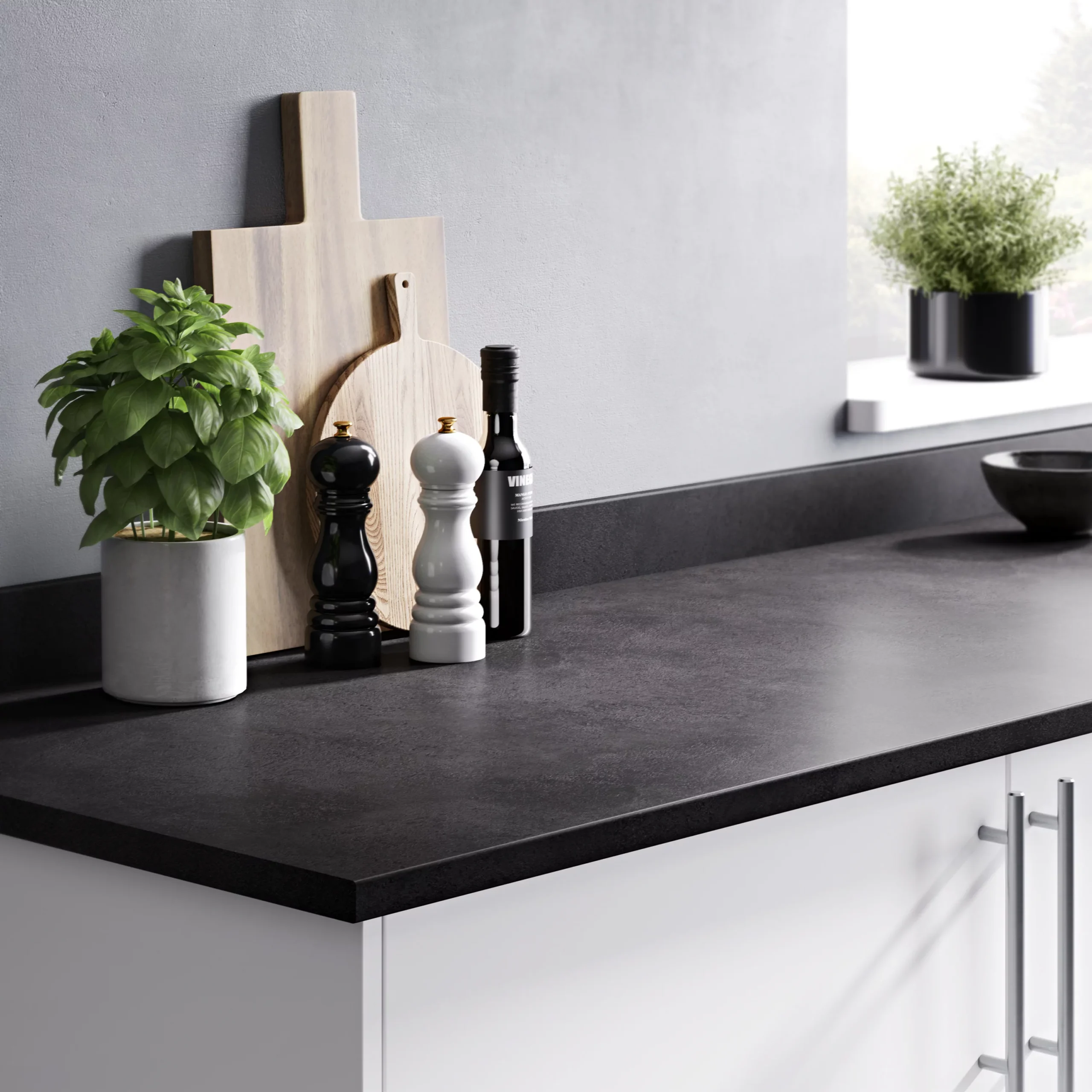 GoodHome Algiata Grey Stone Effect Laminate & Particle Board Upstand (L)3000mm - Image 2