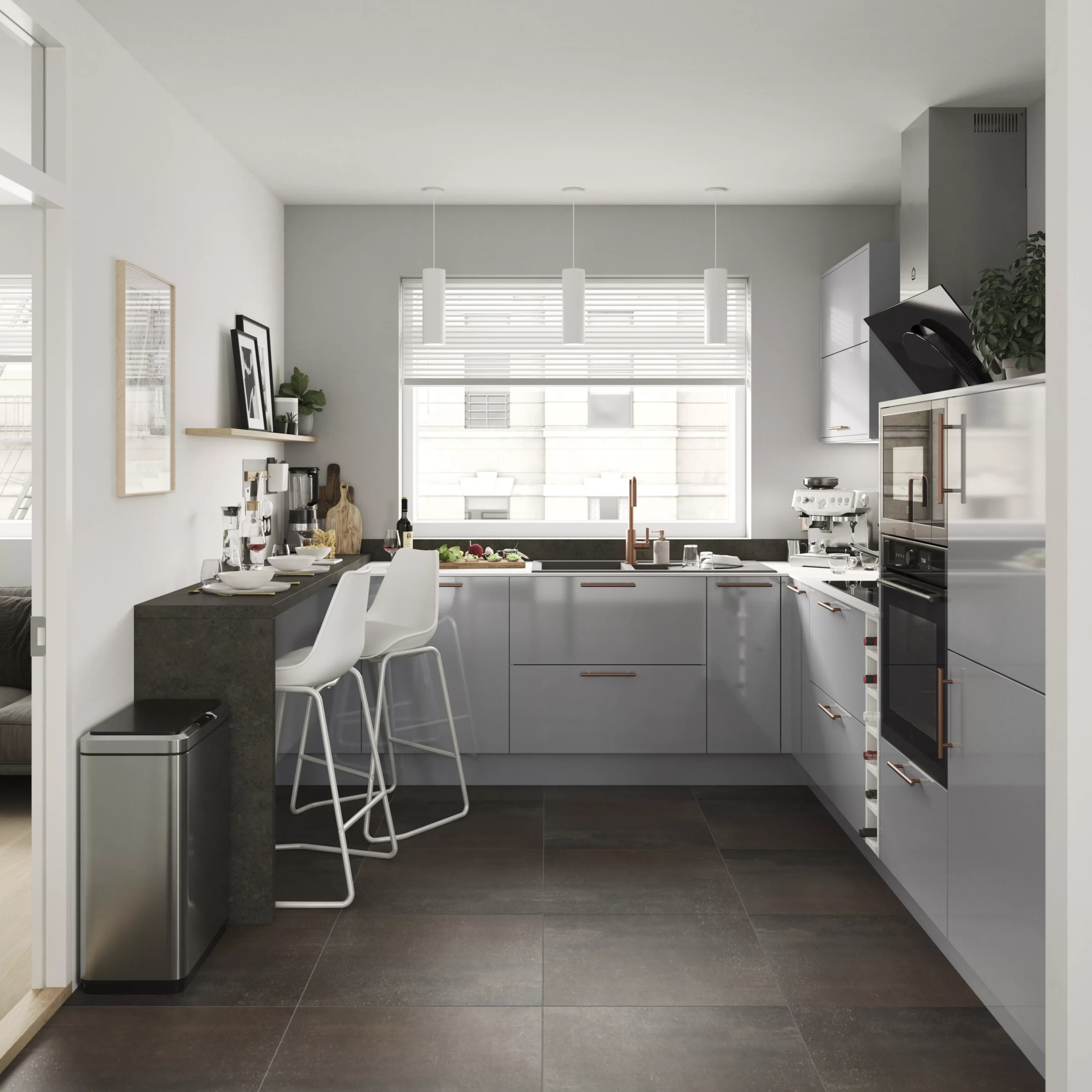 GoodHome Alisma Innovo Handleless High Gloss Light Grey Slab Standard Corner Post, (W)34mm (H)895mm - Image 2