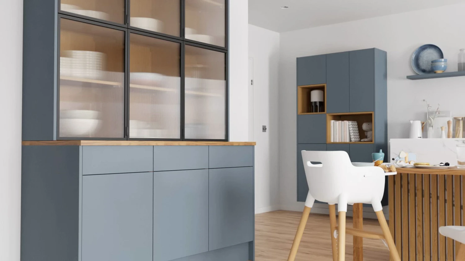 GoodHome Alisma Matt Blue Slab Drawer Front, Bridging Door & Bi Fold Door (W)300mm, Pack Of 2 - Image 2