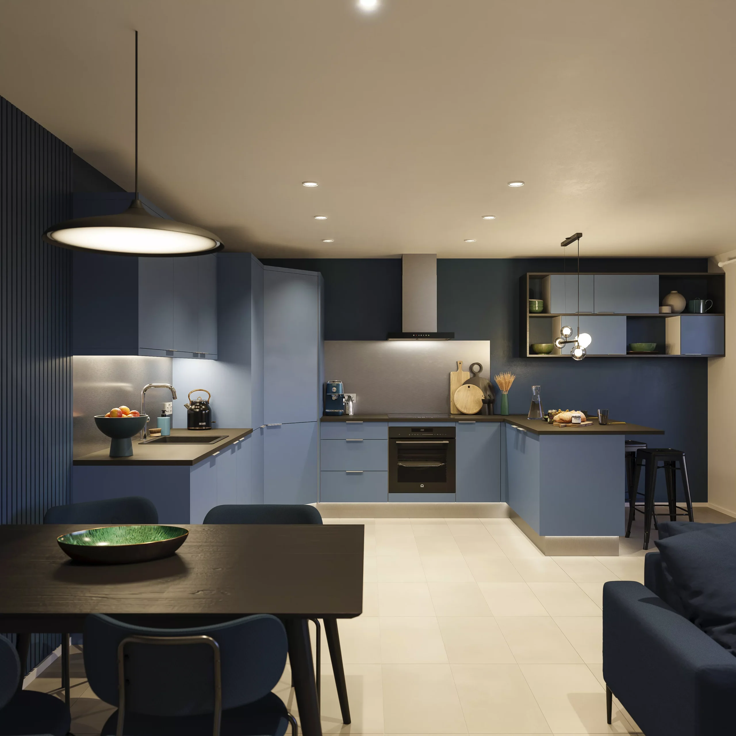 GoodHome Alisma Matt Blue Slab Standard End Panel (H)934mm (W)640mm - Image 6