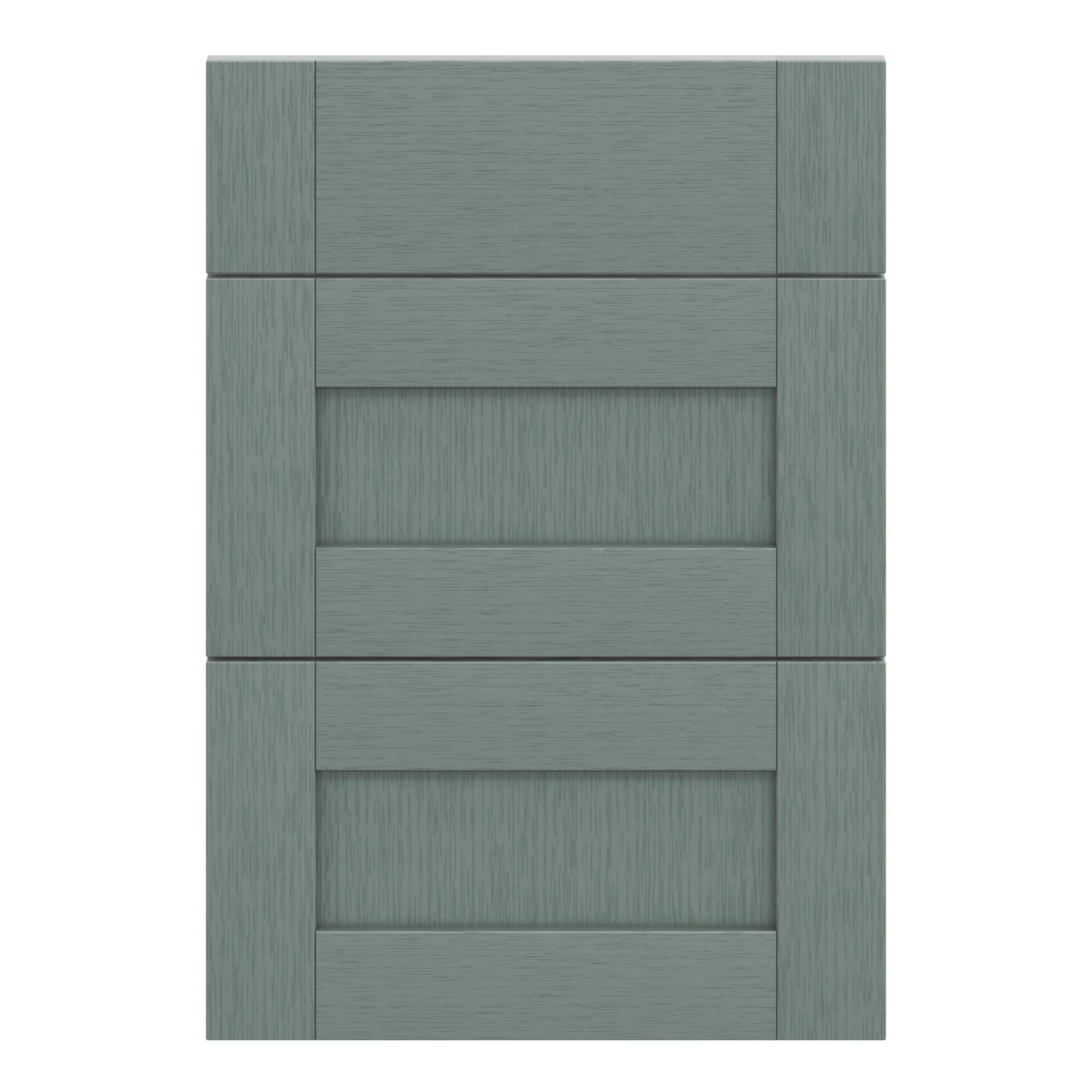 GoodHome Alpinia Matt Green Painted Wood Effect Shaker Drawer Front (W)500mm, Pack Of 3