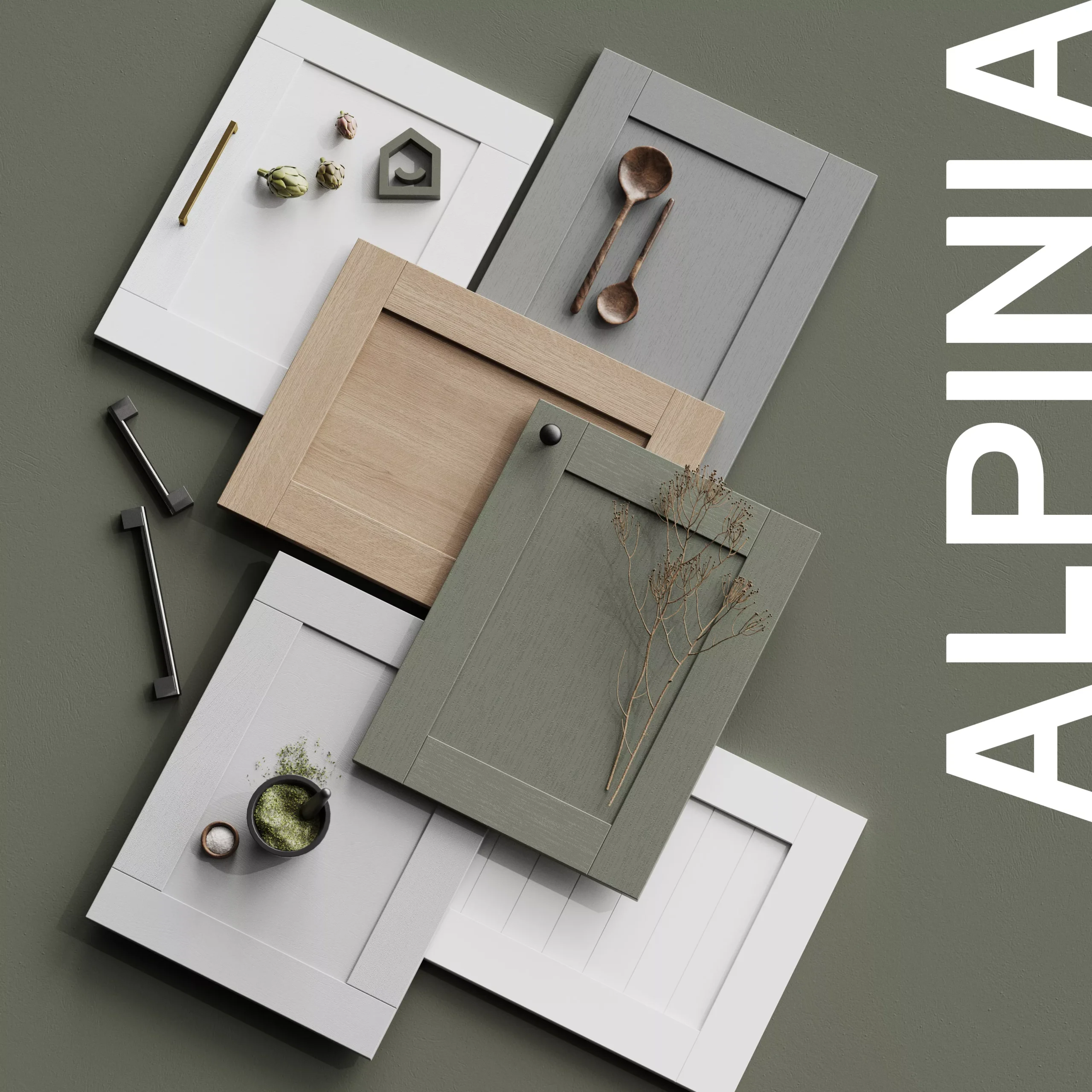 GoodHome Alpinia Matt Green Painted Wood Effect Shaker Tall Larder Cabinet Door (W)600mm (H)1467mm (T)18mm - Image 6