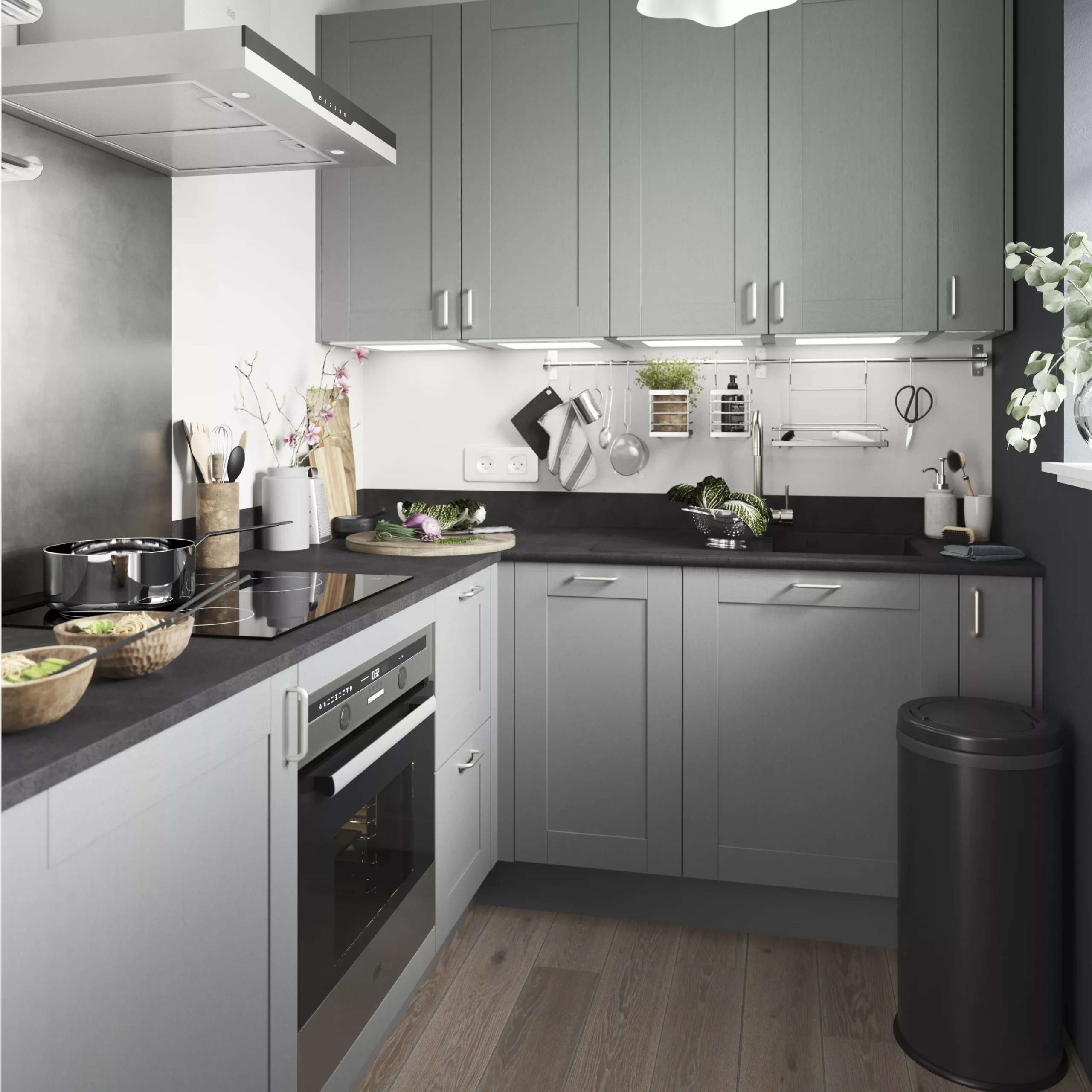 GoodHome Alpinia Matt Slate Grey Painted Wood Effect Shaker Highline Cabinet Door (W)150mm (H)715mm (T)18mm - Image 4