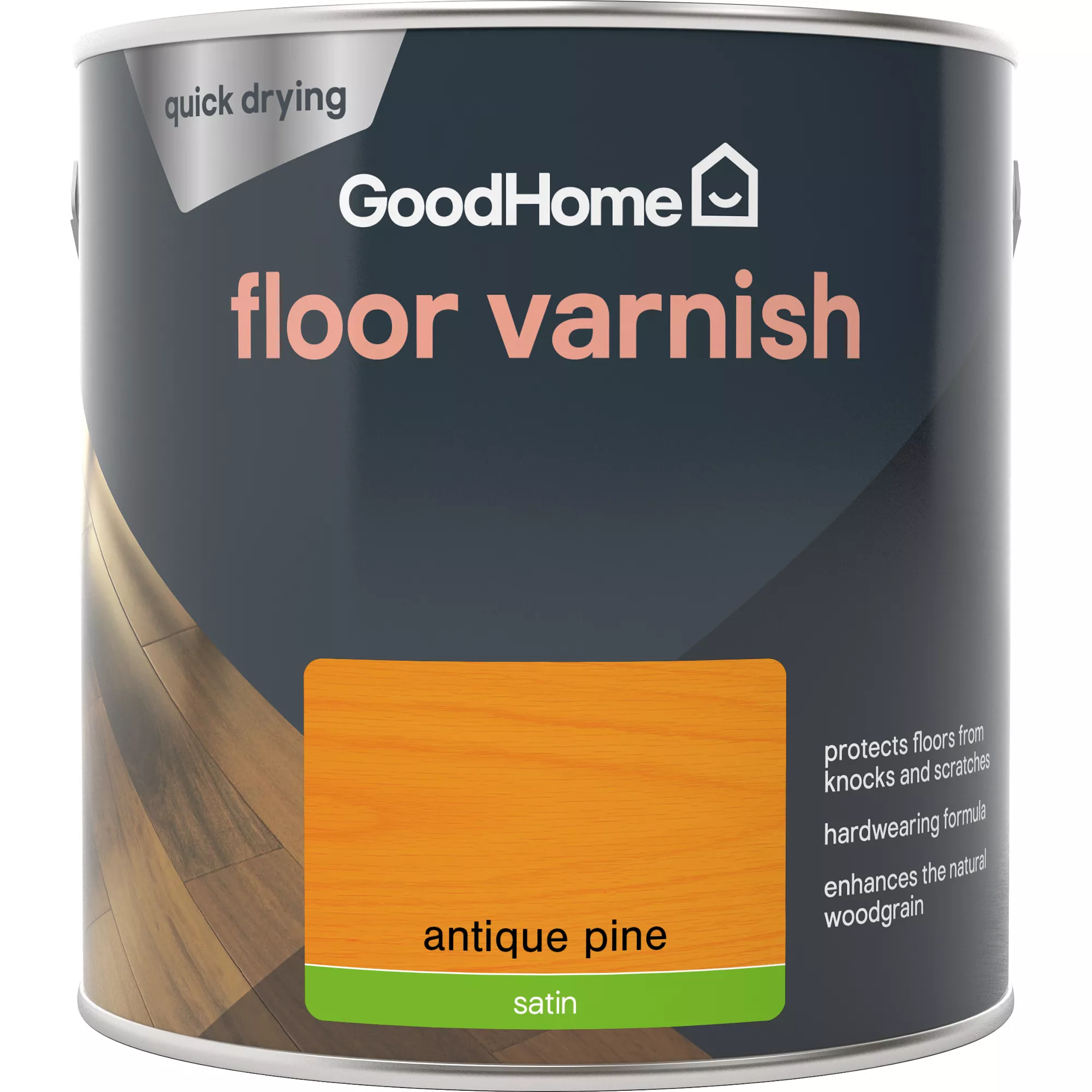 GoodHome Antique Pine Satin Floor Wood Varnish, 2.5L - Image 2