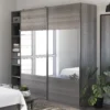 GoodHome Atomia Contemporary Mirrored Matt Grey Oak Effect Chipboard, Glass, Plastic & Steel 2 Door 3 Drawer Large Double Sliding Door Wardrobe (H)2250mm (W)1000mm (D)580mm