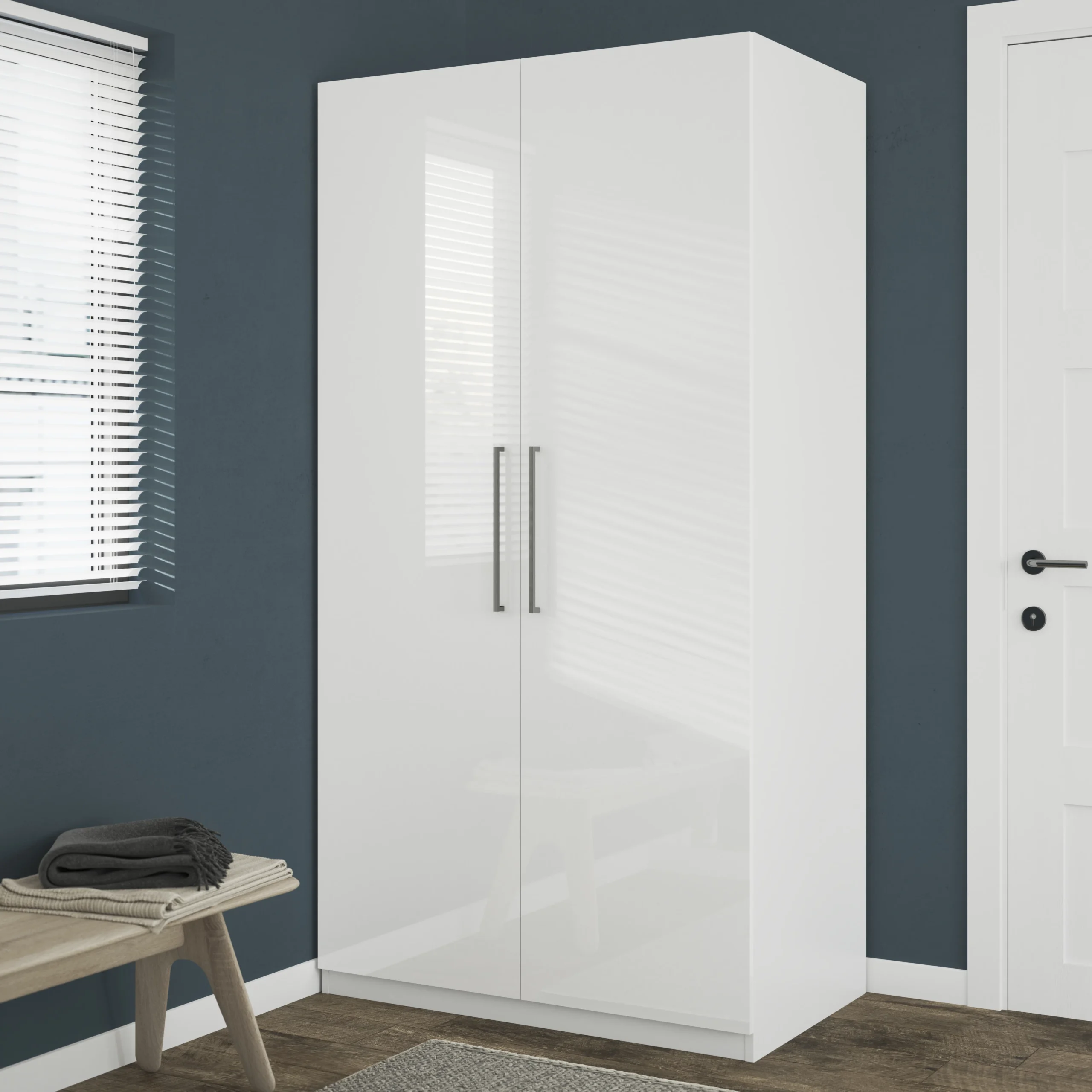 GoodHome Atomia Freestanding Gloss & Matt White 2 Door Large Double Wardrobe (H)1929mm (W)1000mm (D)596mm - Image 4