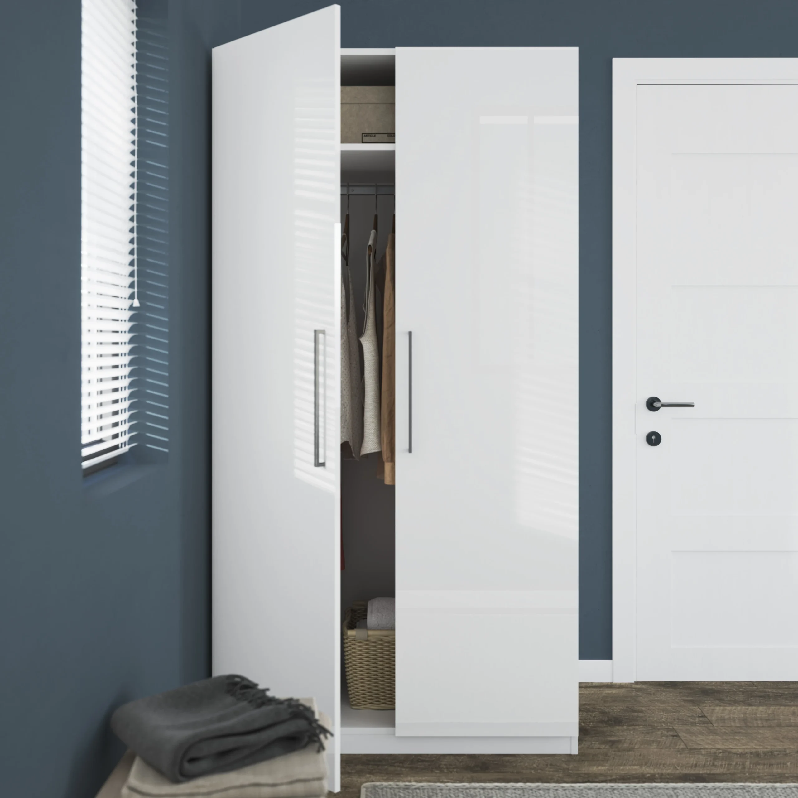 GoodHome Atomia Freestanding Gloss & Matt White 2 Door Large Double Wardrobe (H)1929mm (W)1000mm (D)596mm - Image 5