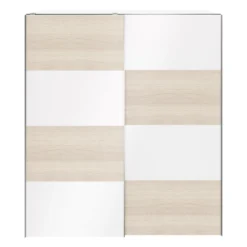 GoodHome Atomia Freestanding High Gloss White Oak Effect 2 Door Large Double Sliding Door Wardrobe (H)2250mm (W)2000mm (D)635mm