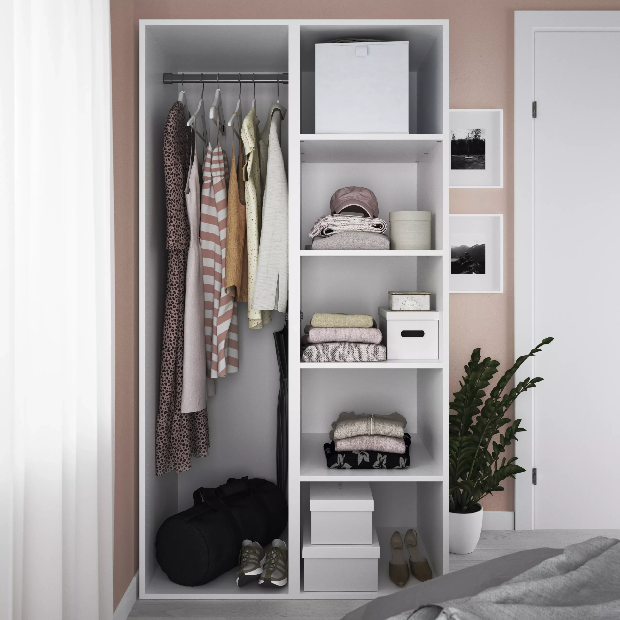 GoodHome Atomia Freestanding Matt Light Grey & White 2 Door Medium Wardrobe (D)580mm - Image 6