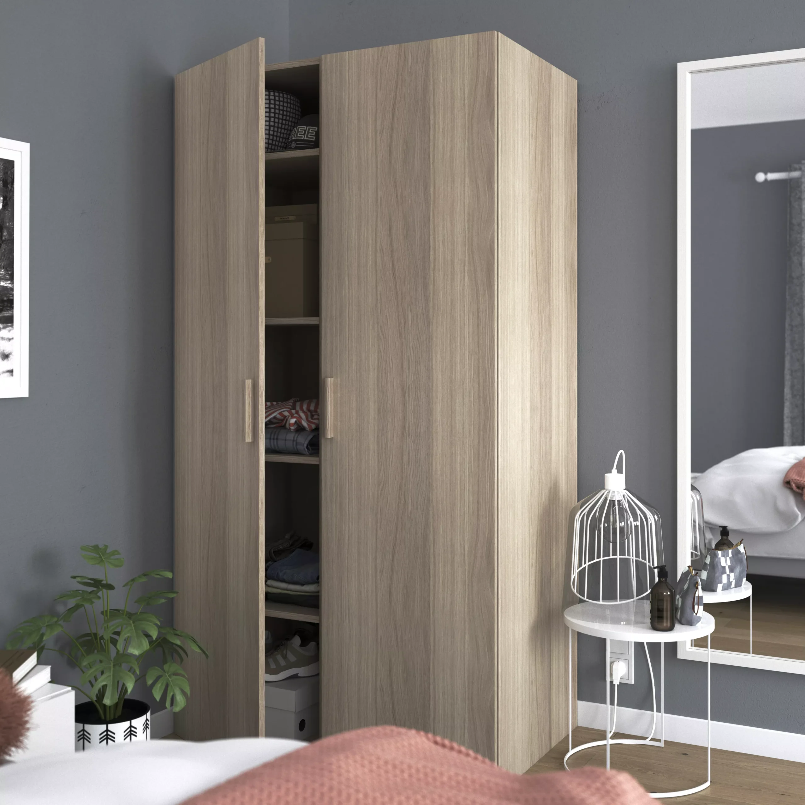 GoodHome Atomia Freestanding Matt Oak Effect 2 Door Medium Wardrobe (H)1875mm (W)1000mm (D)600mm - Image 5