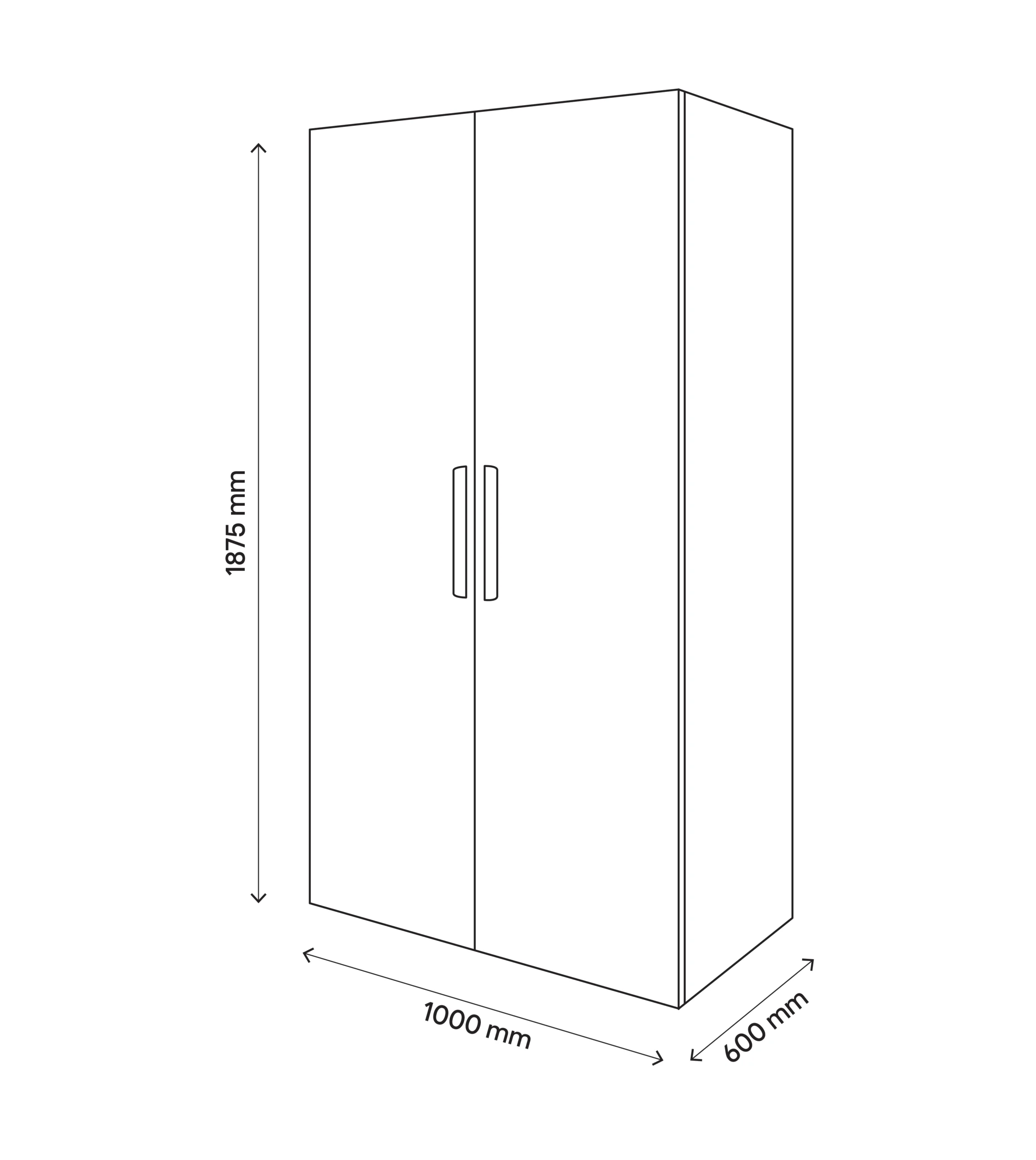 GoodHome Atomia Freestanding Matt Oak Effect 2 Door Medium Wardrobe (H)1875mm (W)1000mm (D)600mm - Image 6