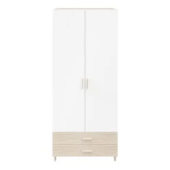 GoodHome Atomia Freestanding Matt White Oak Effect 2 Door Medium Wardrobe (H)2250mm (W)1000mm (D)580mm