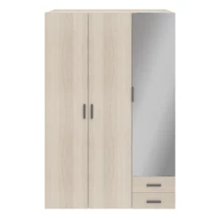 GoodHome Atomia Freestanding Mirrored Matt Oak Effect 3 Door 2 Drawer Large Triple Wardrobe (H)2250mm (W)1500mm (D)580mm