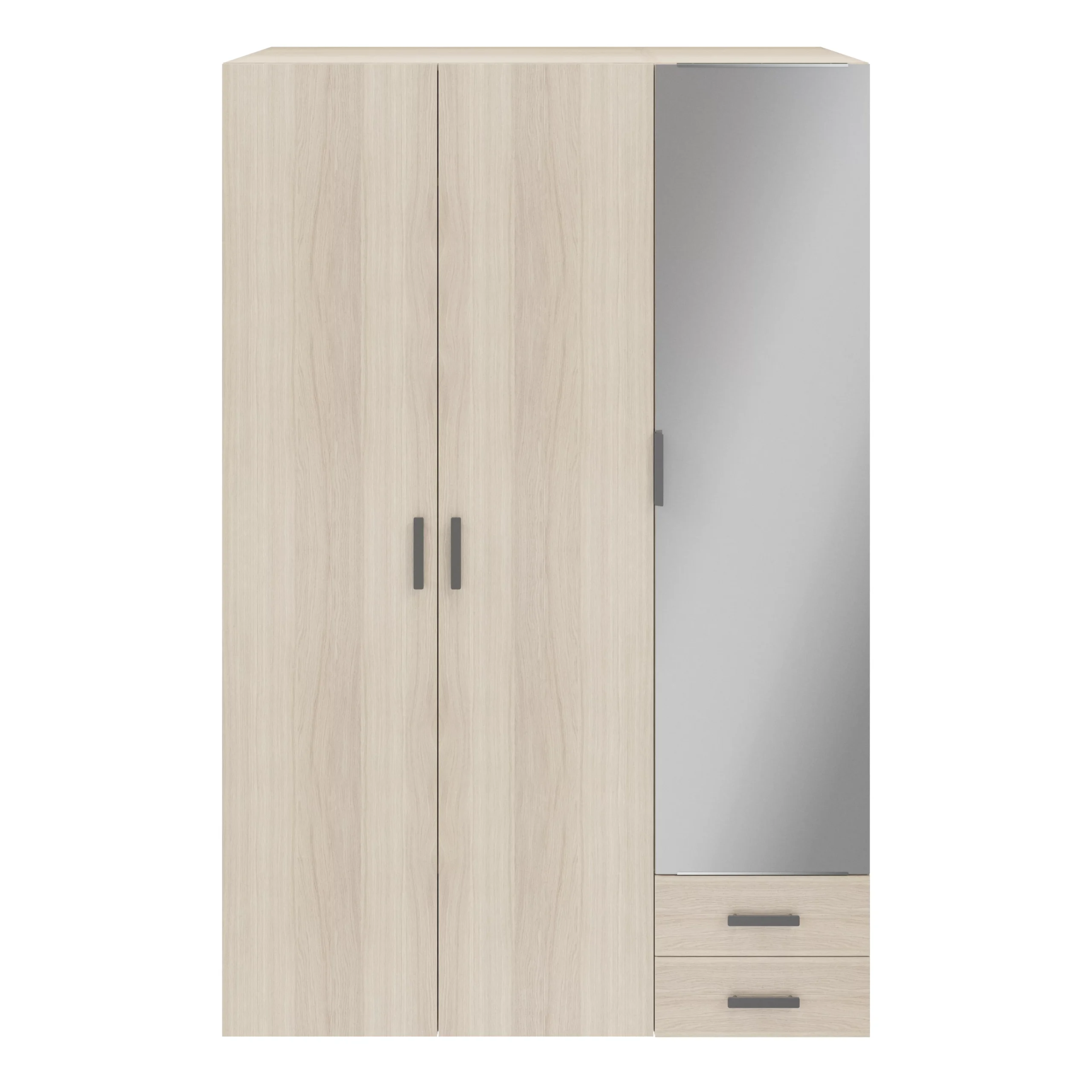 GoodHome Atomia Freestanding Mirrored Matt Oak Effect 3 Door 2 Drawer Large Triple Wardrobe (H)2250mm (W)1500mm (D)580mm
