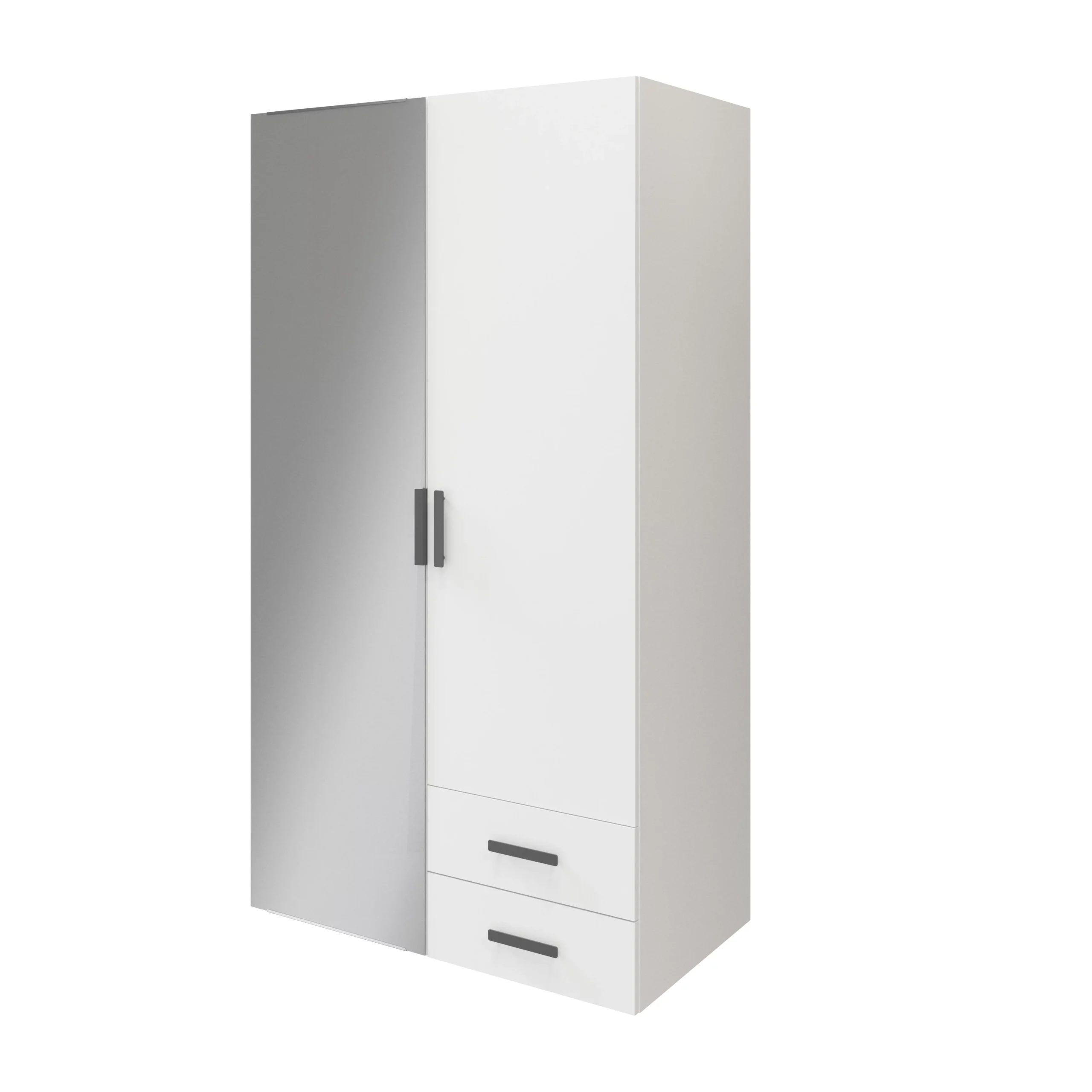 GoodHome Atomia Freestanding Mirrored Matt White 2 Door 2 Drawer Double Wardrobe (H)1875mm (W)500mm (D)580mm - Image 2