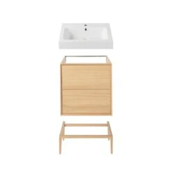 GoodHome Avela Matt Oak Effect Freestanding Vanity Unit & Basin Set (W)600mm (H)952mm