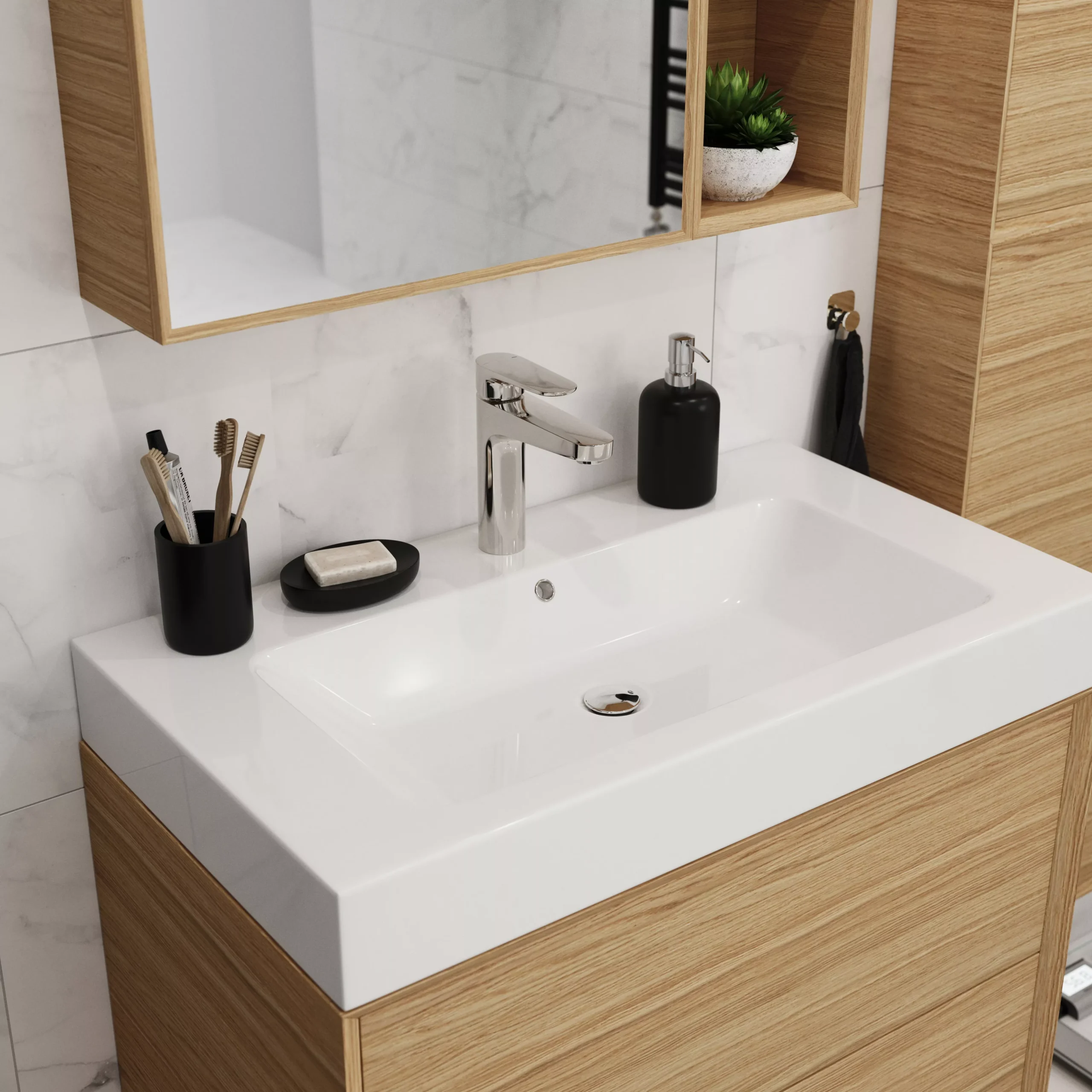 GoodHome Avela Matt Oak Effect Wall-mounted Vanity Unit & Basin Set (W)800mm (H)742mm - Image 9