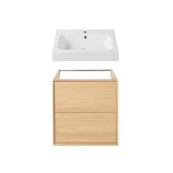 GoodHome Avela Oak Effect Wall-mounted Vanity Unit & Basin Set (W)600mm (H)742mm