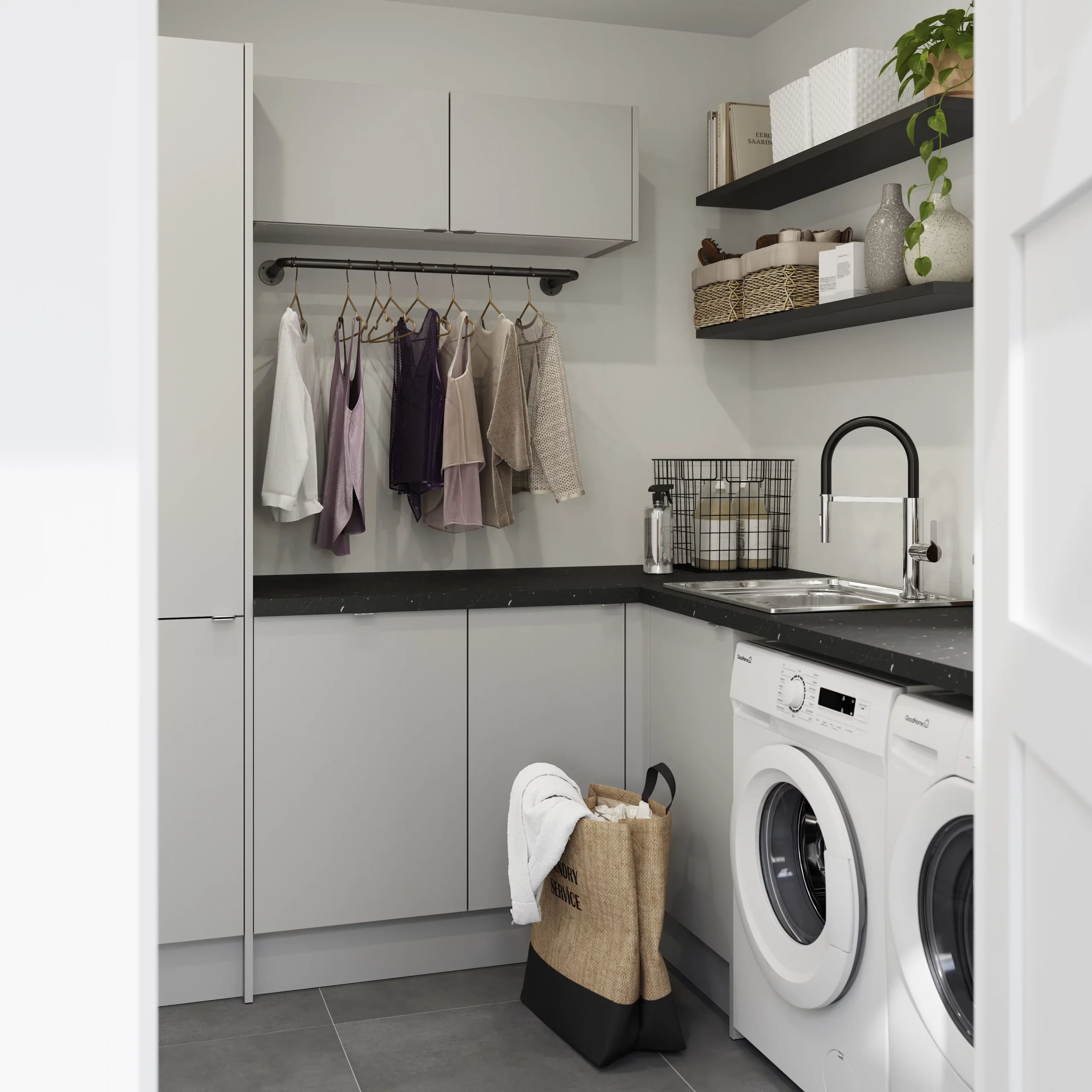 GoodHome Balsamita Matt Grey Slab Appliance Cabinet Door (W)600mm (H)453mm (T)16mm - Image 14