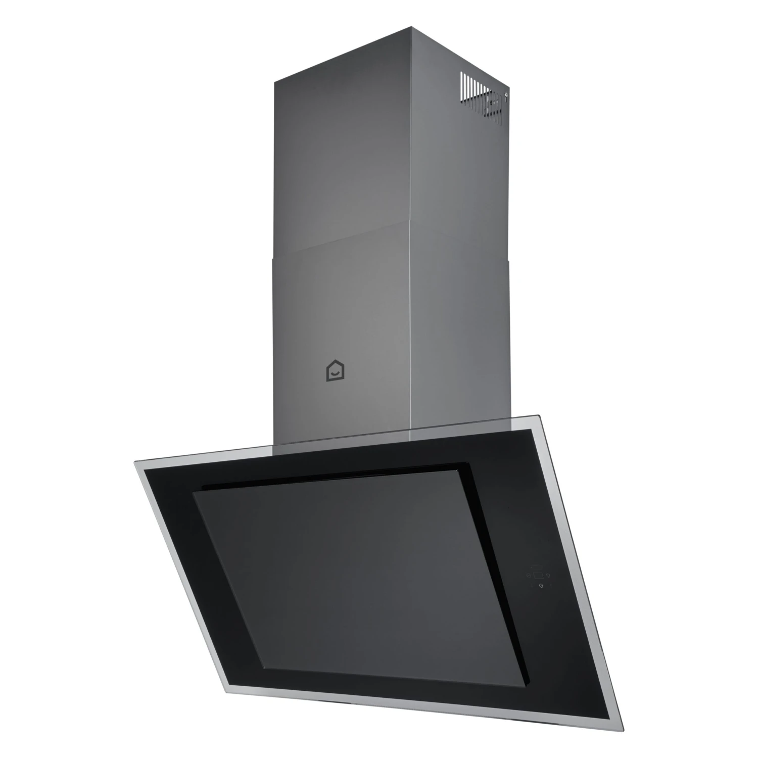 GoodHome Bamia GHAGRE90 Black Glass Angled Cooker Hood, (W)90cm