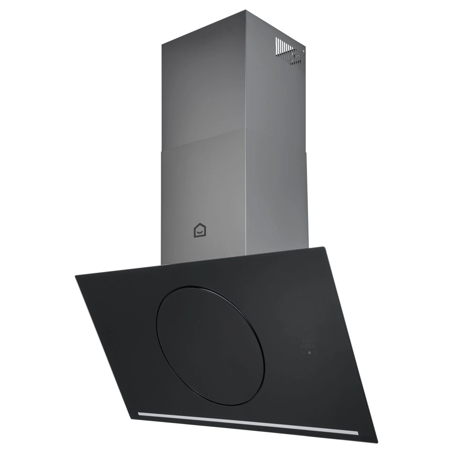 GoodHome Bamia GHAGRO90 Black Glass Round Angled Cooker Hood, (W)90cm