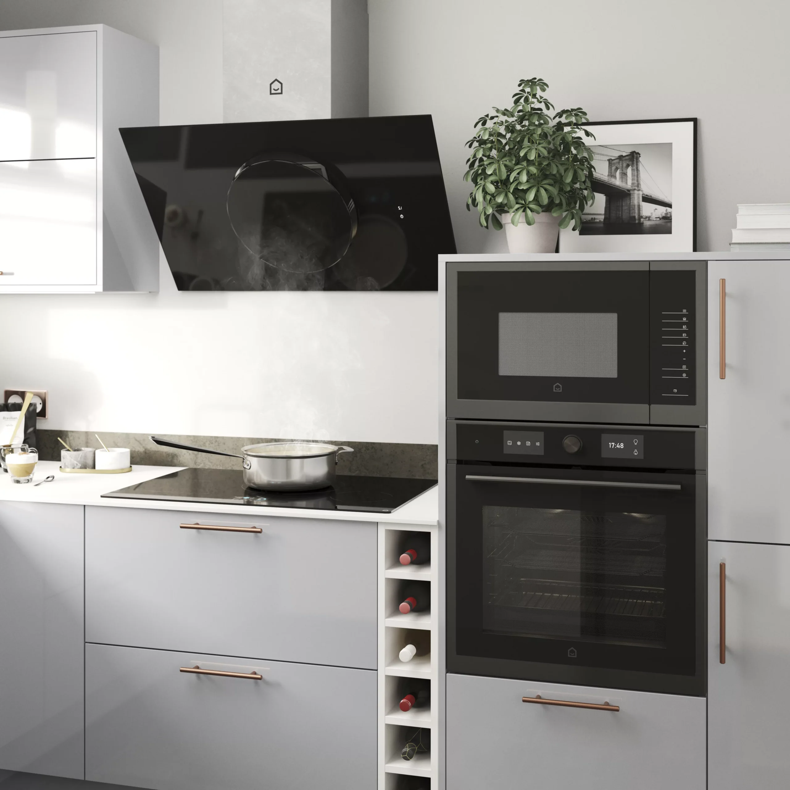 GoodHome Bamia GHAGRO90 Black Glass Round Angled Cooker Hood, (W)90cm - Image 10