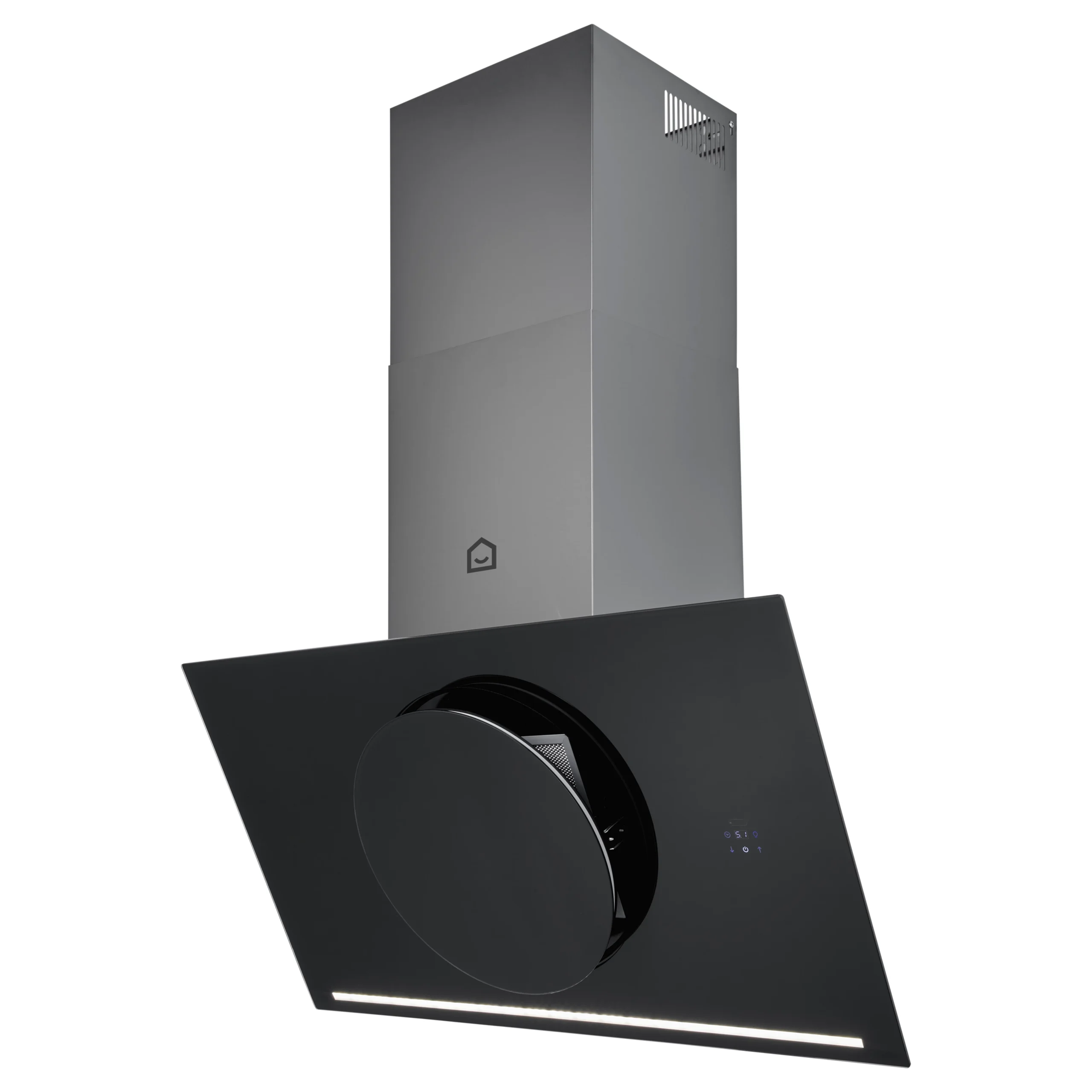 GoodHome Bamia GHAGRO90 Black Glass Round Angled Cooker Hood, (W)90cm - Image 6