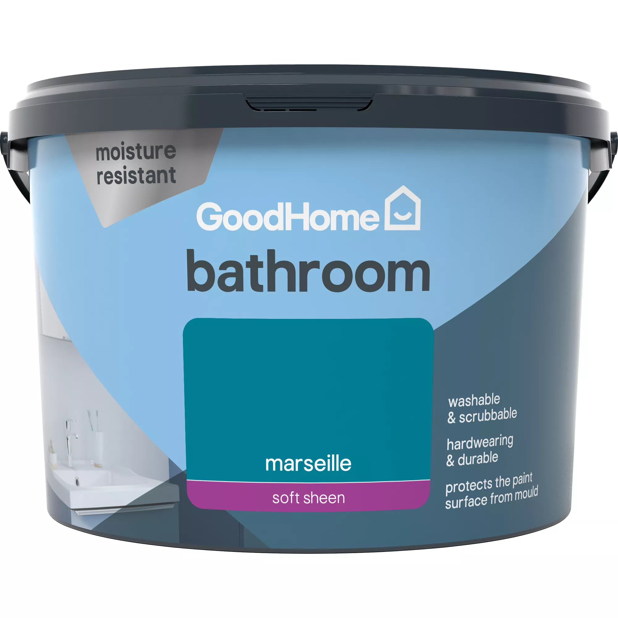 GoodHome Bathroom Marseille Soft Sheen Emulsion Paint, 2.5L - Image 3