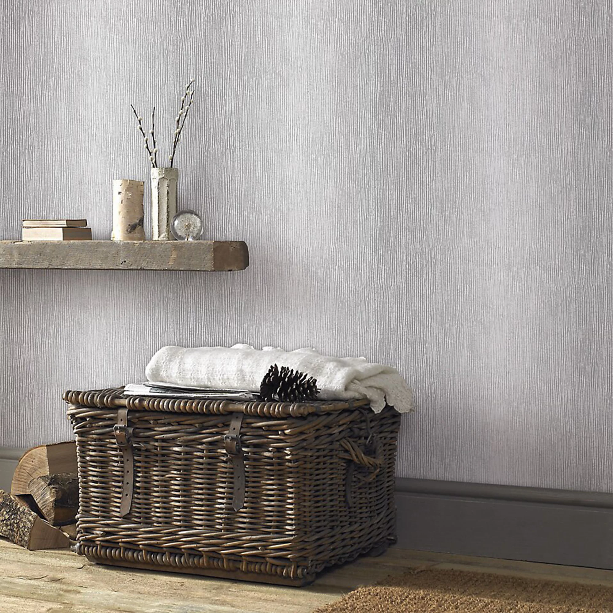 GoodHome Bloxholm Grey Striped Silver Effect Textured Wallpaper - Image 4